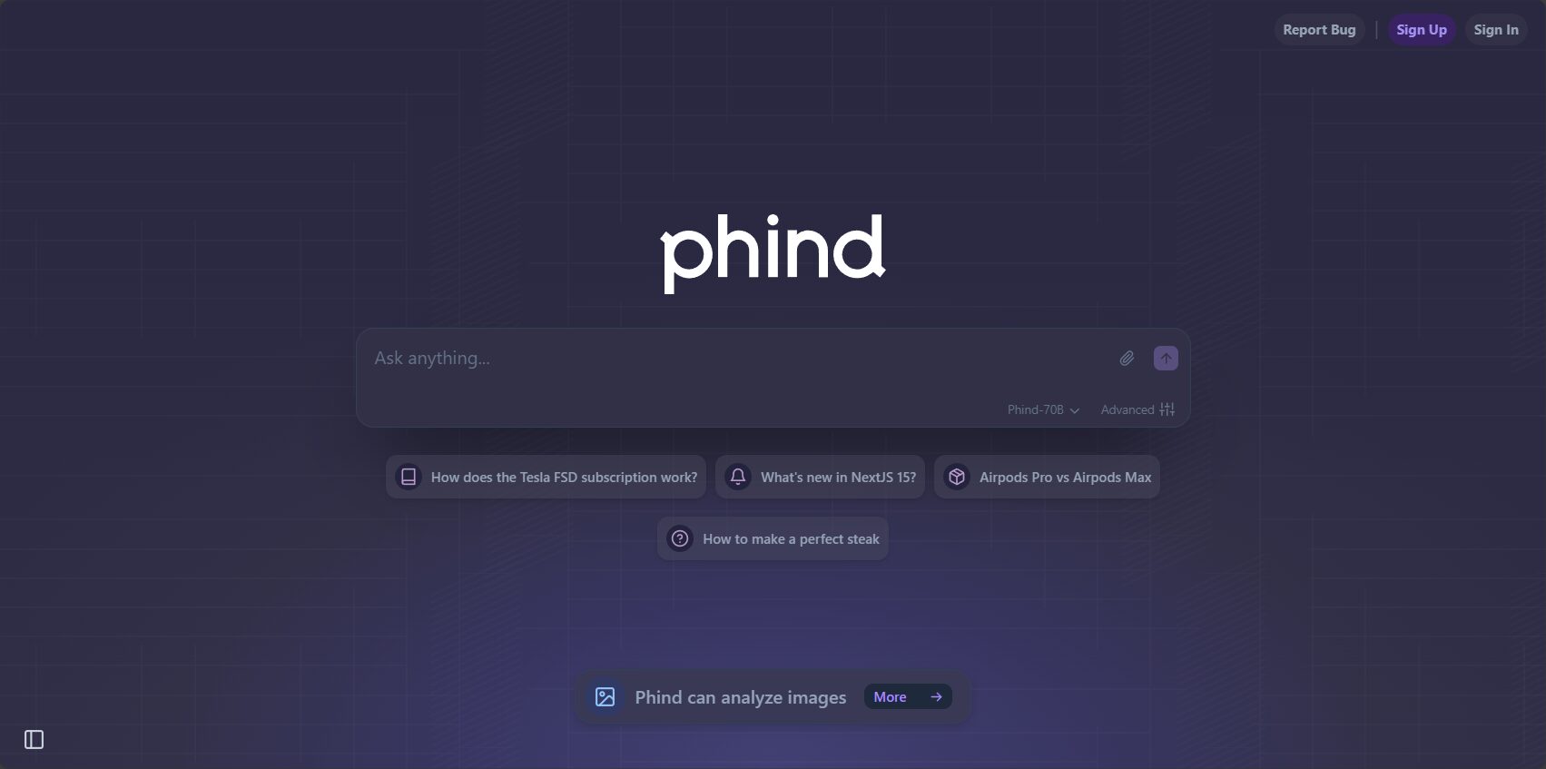 Phind AI 官方网站界面