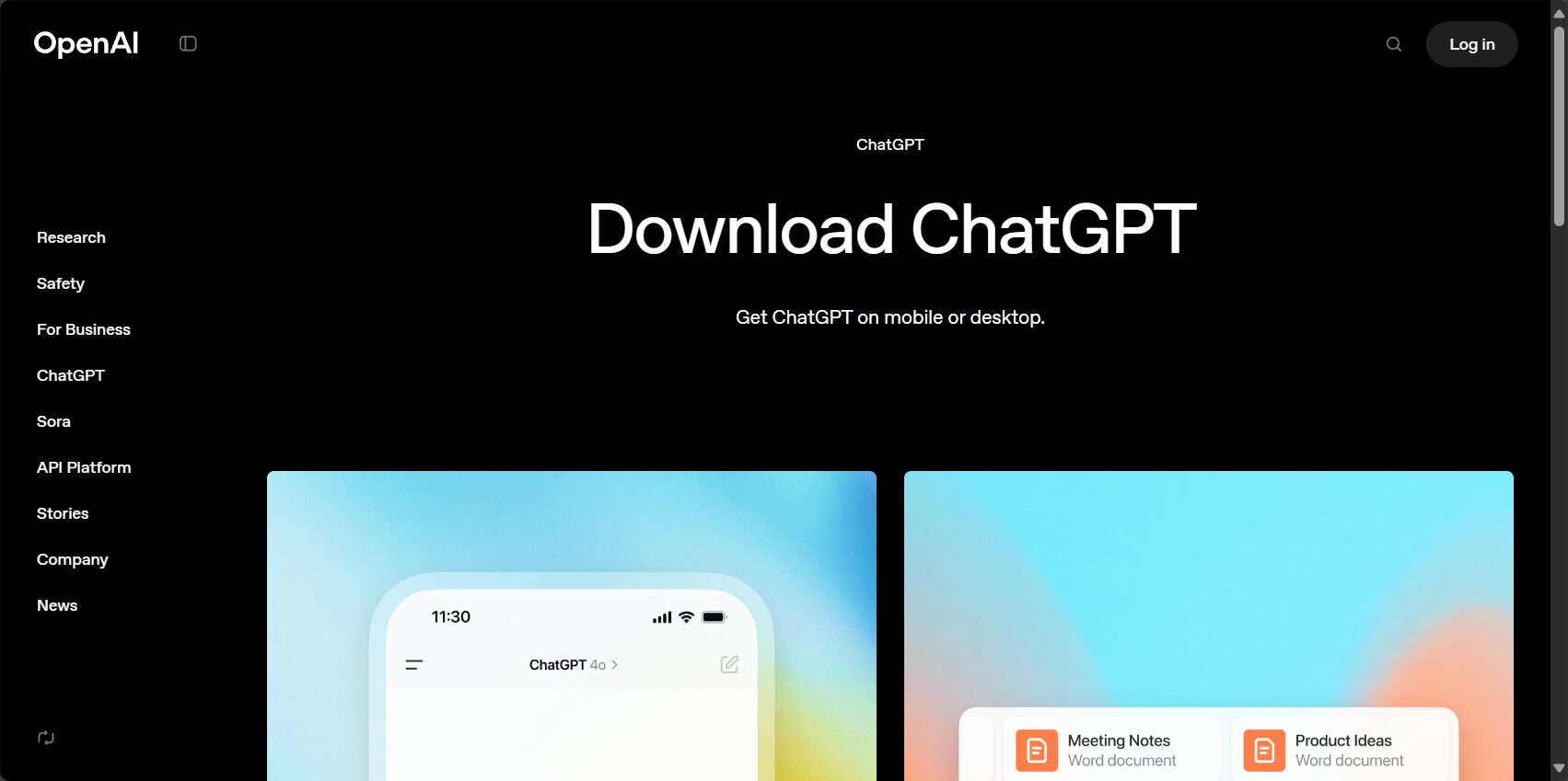 ChatGPT Windows客户端下载页面