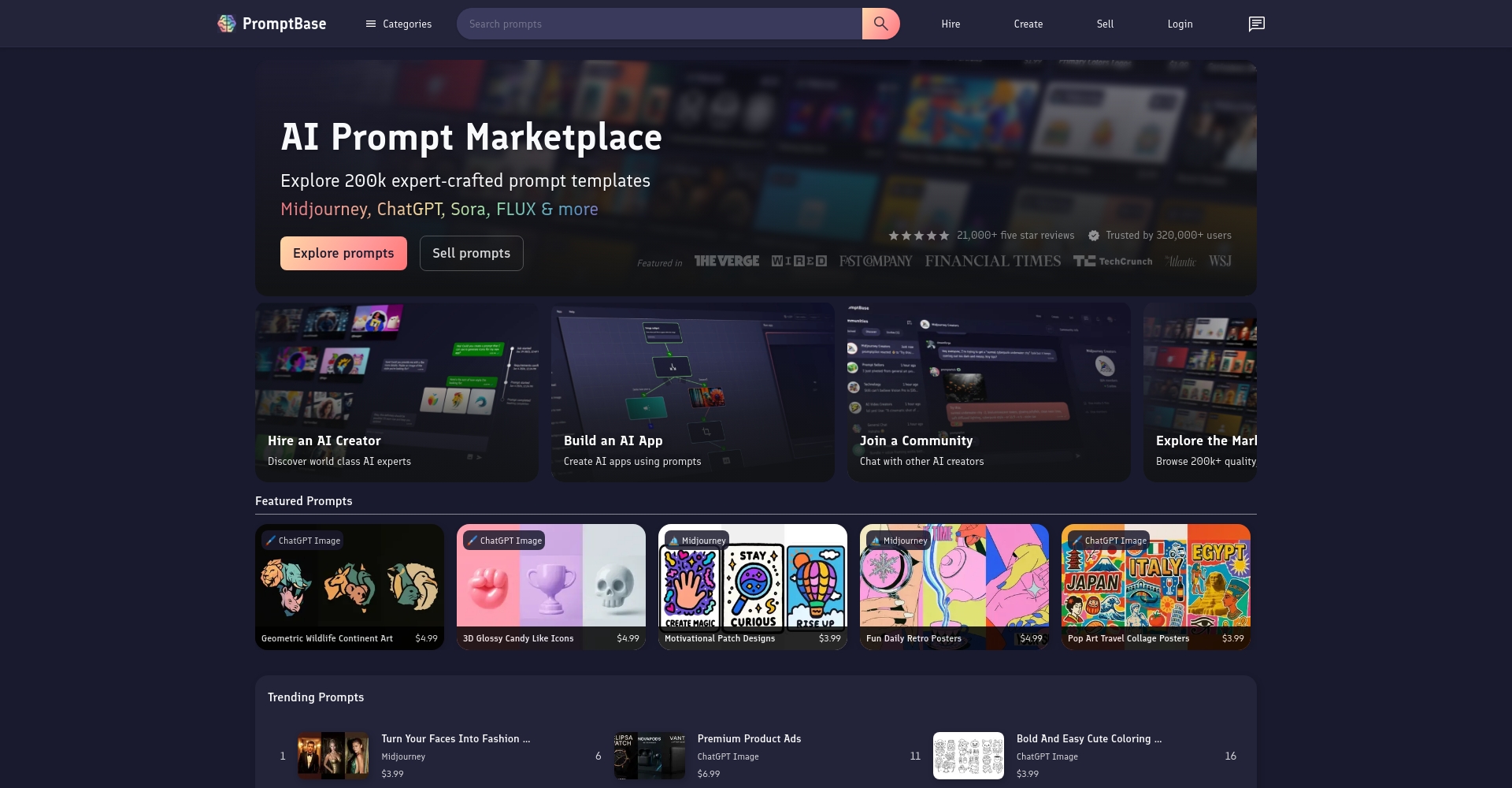 PromptBase市场界面
