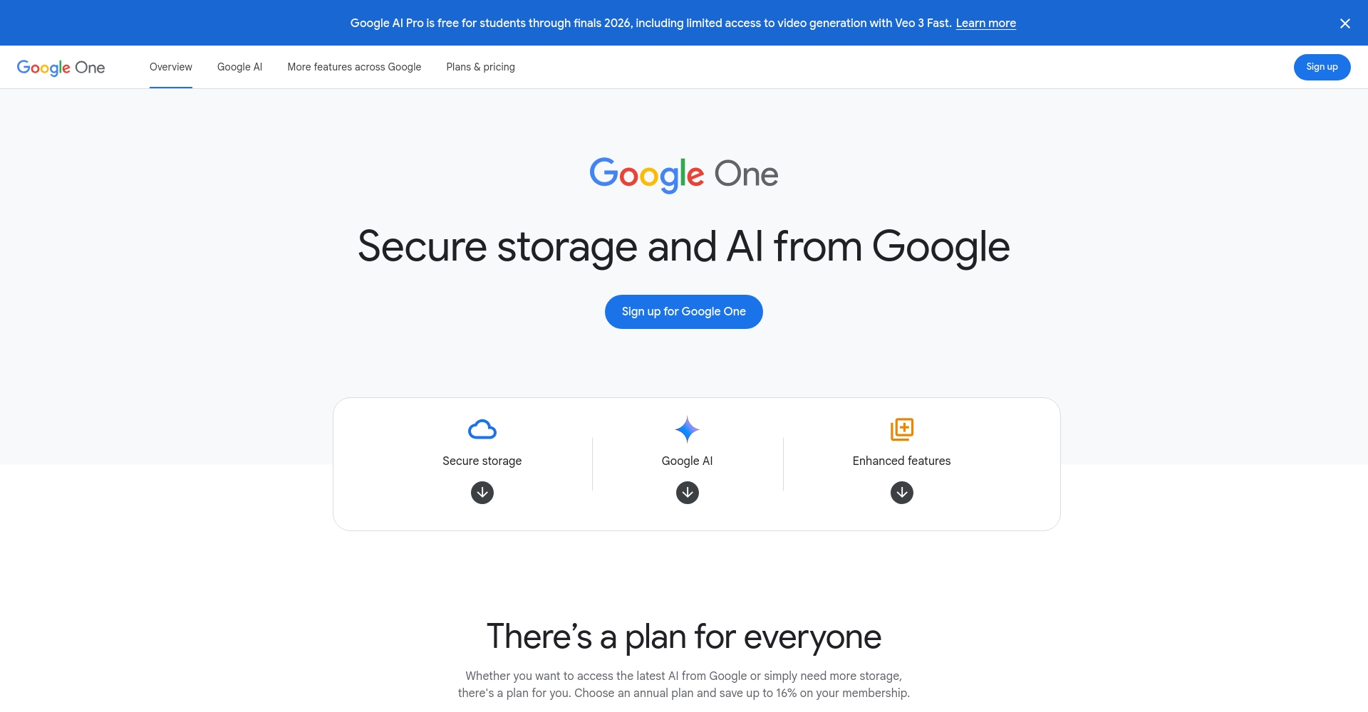 Google One 官网截图