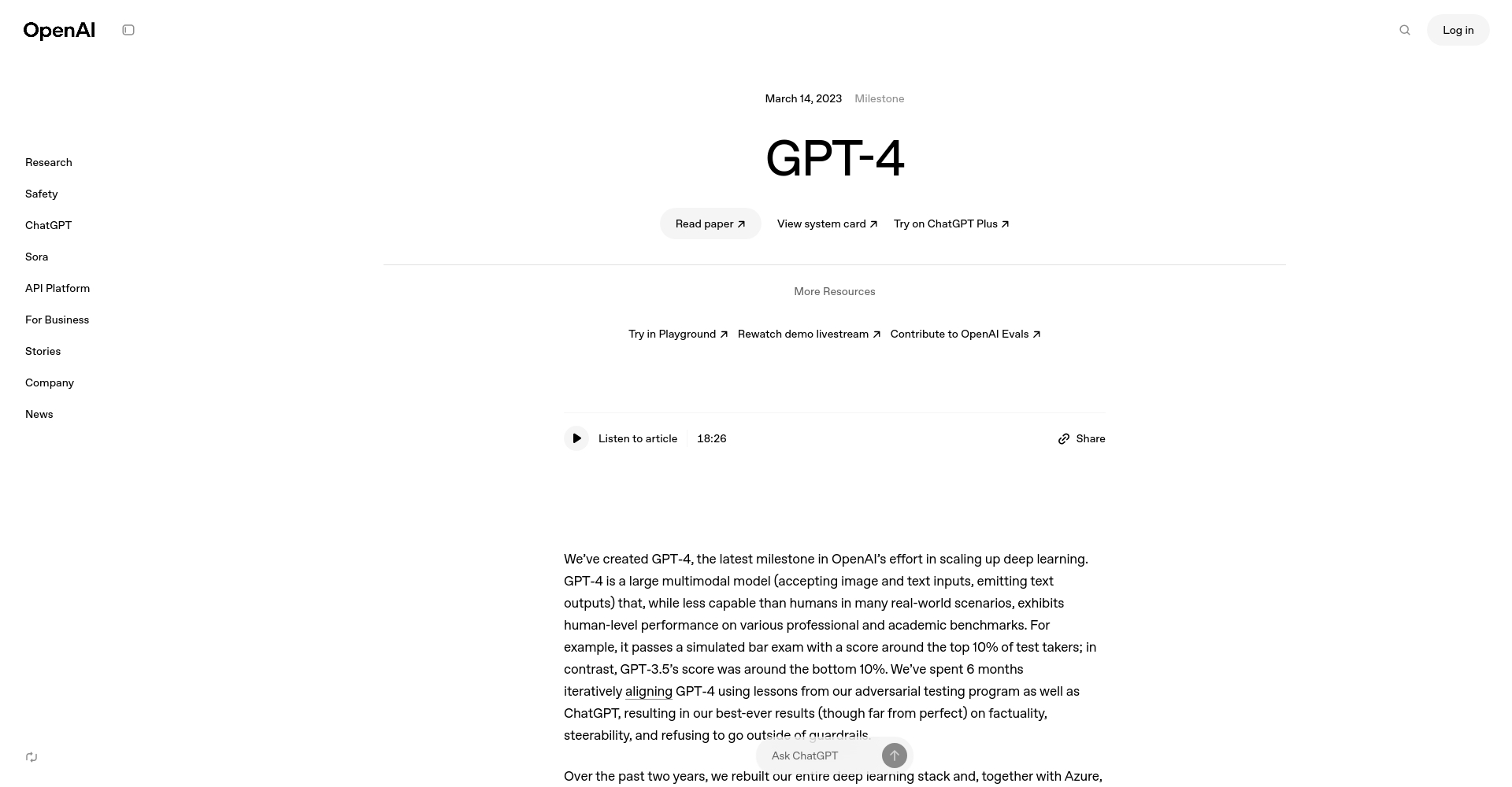 OpenAI GPT-4模型介绍