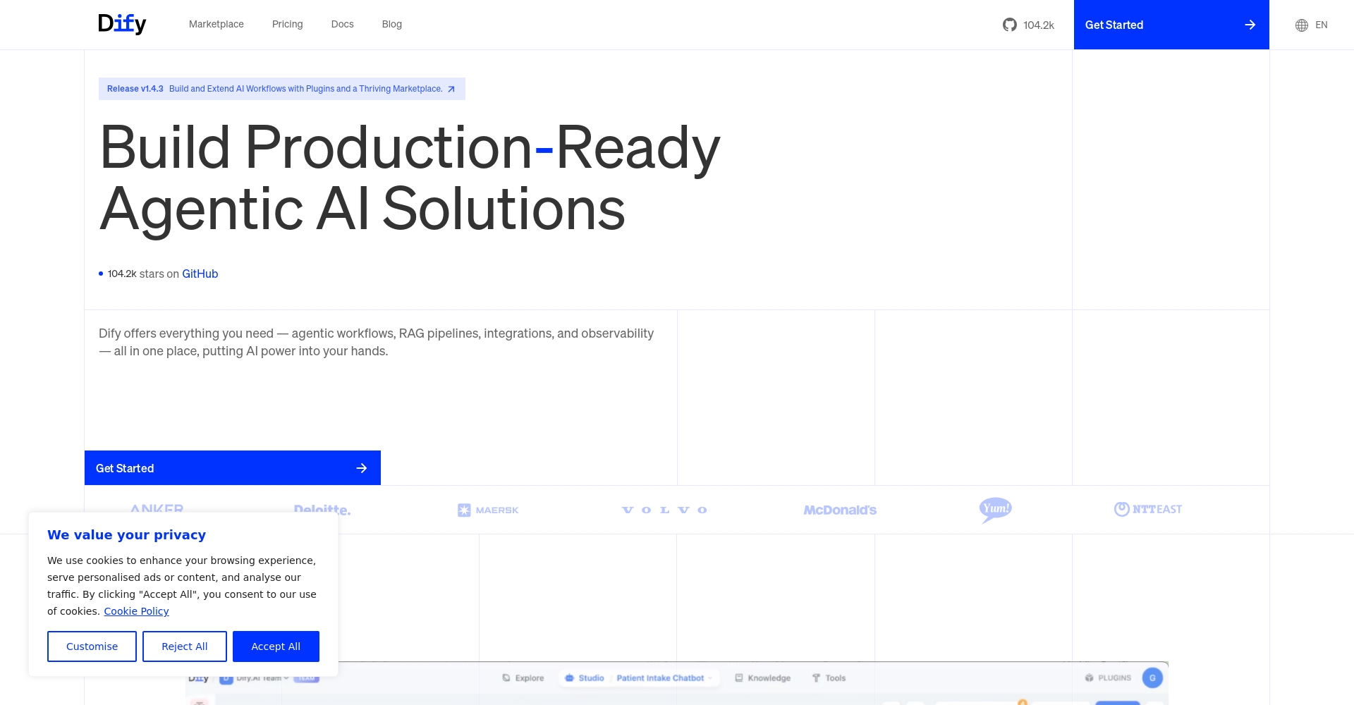 dify.ai 官网首页截图