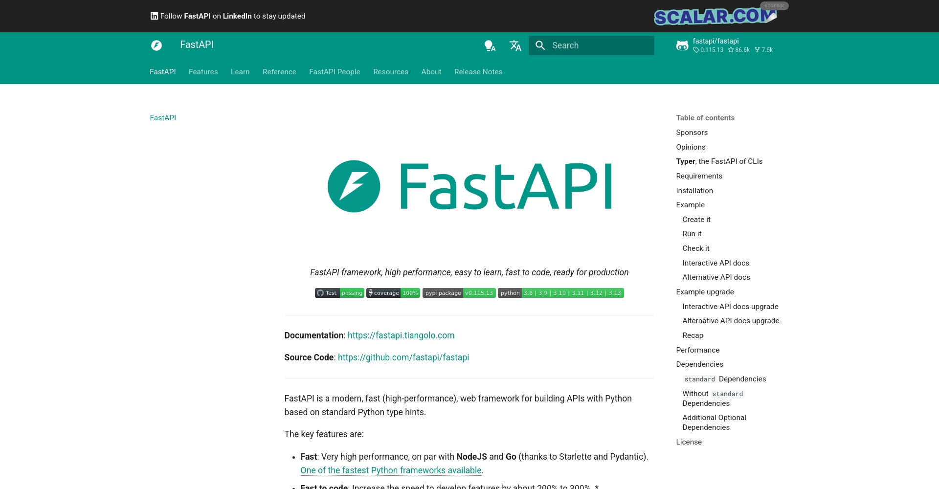 FastAPI官网首页