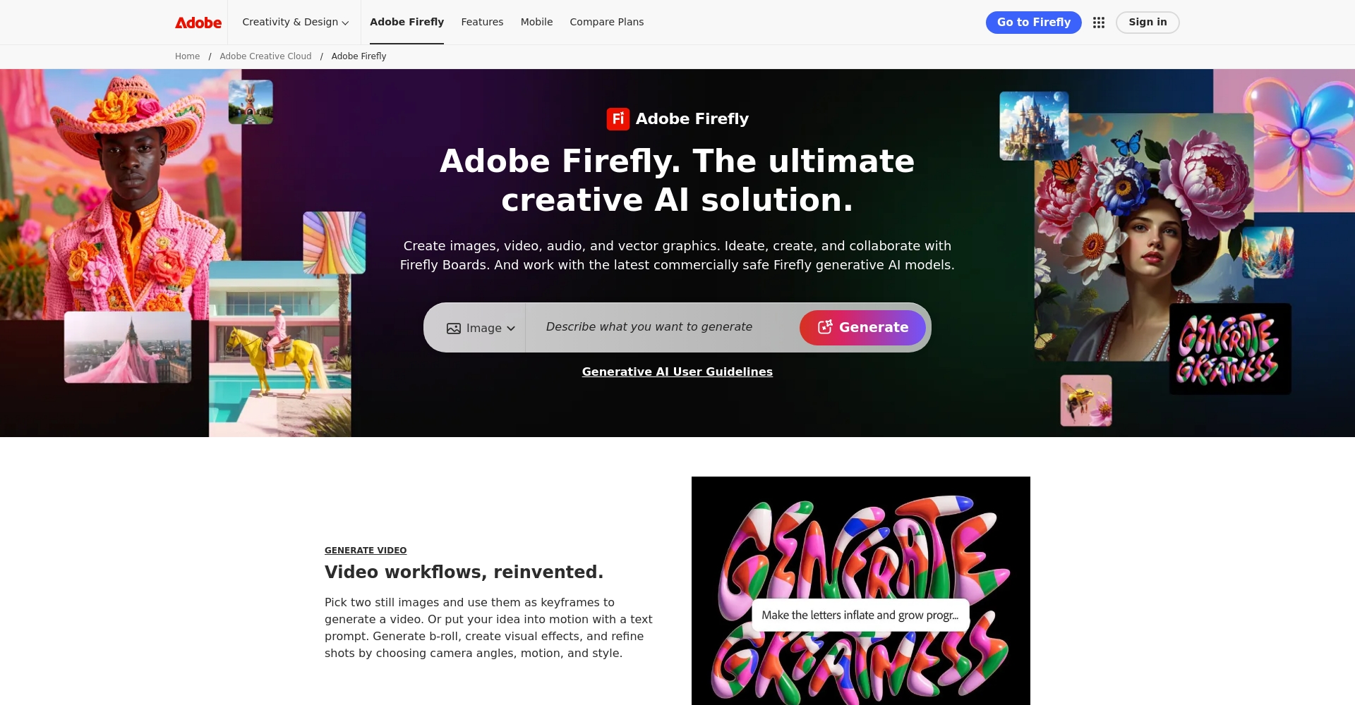 Adobe Firefly主页截图