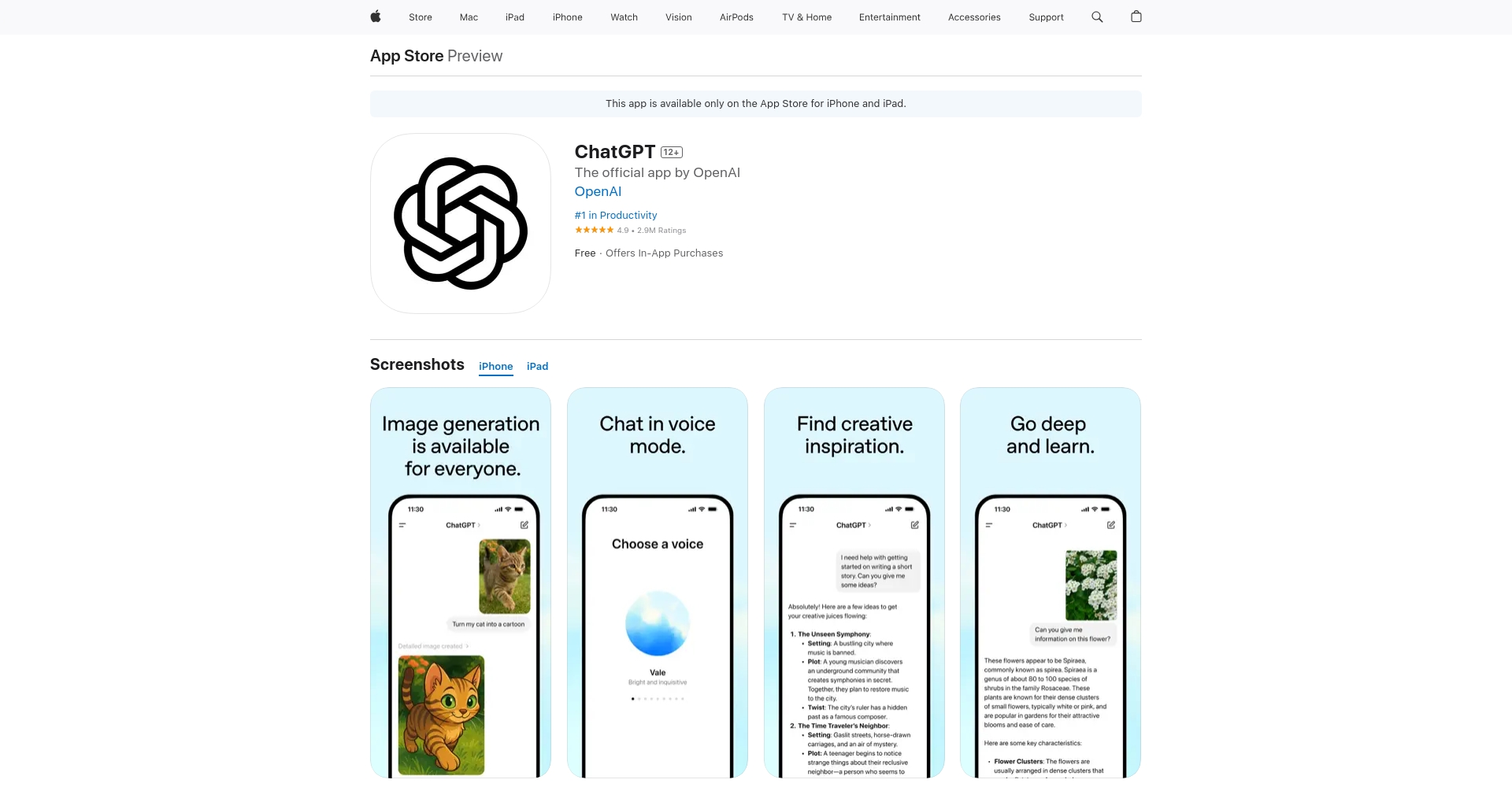 ChatGPT app界面截图