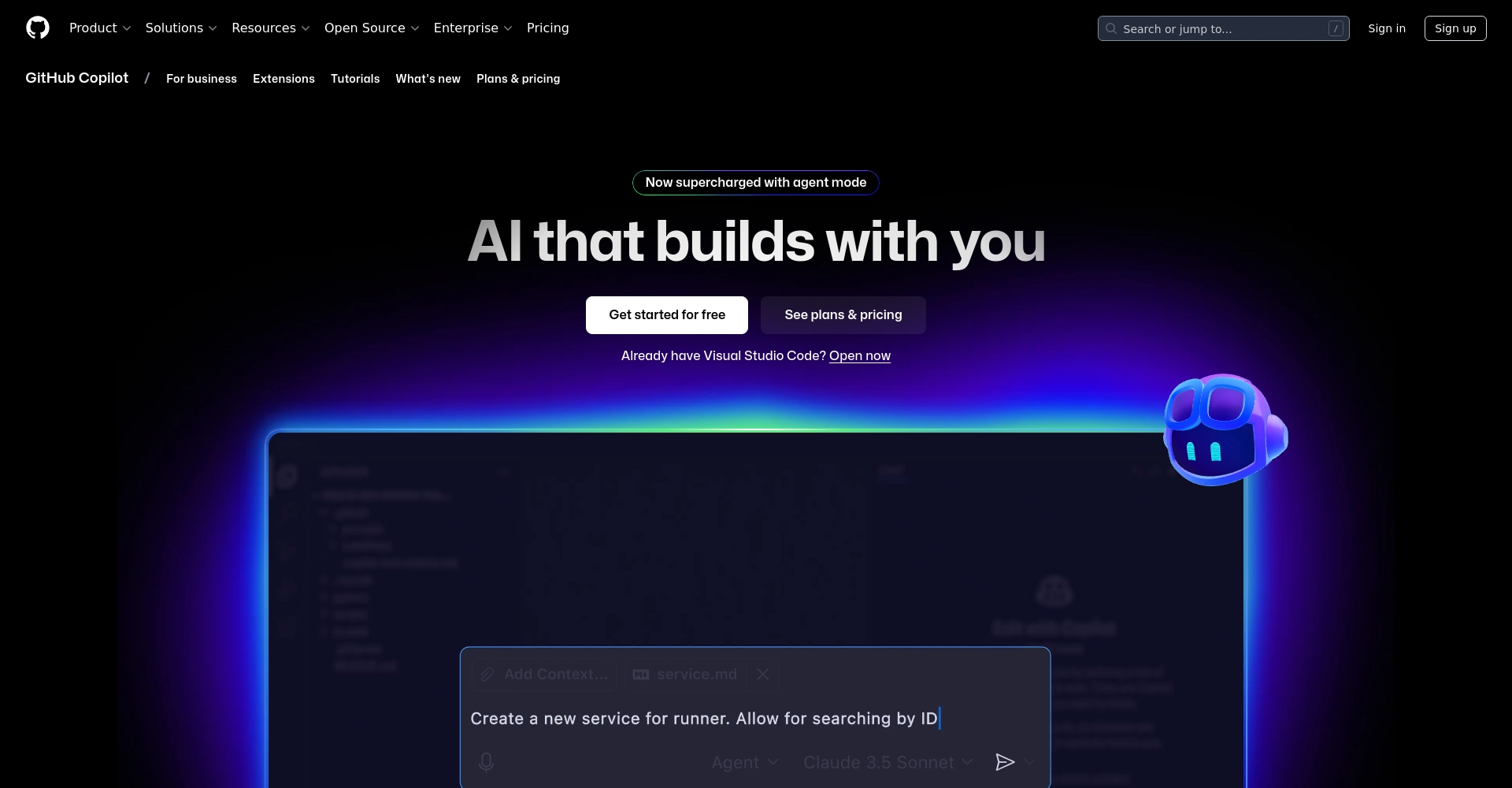 GitHub Copilot 官网页面截图