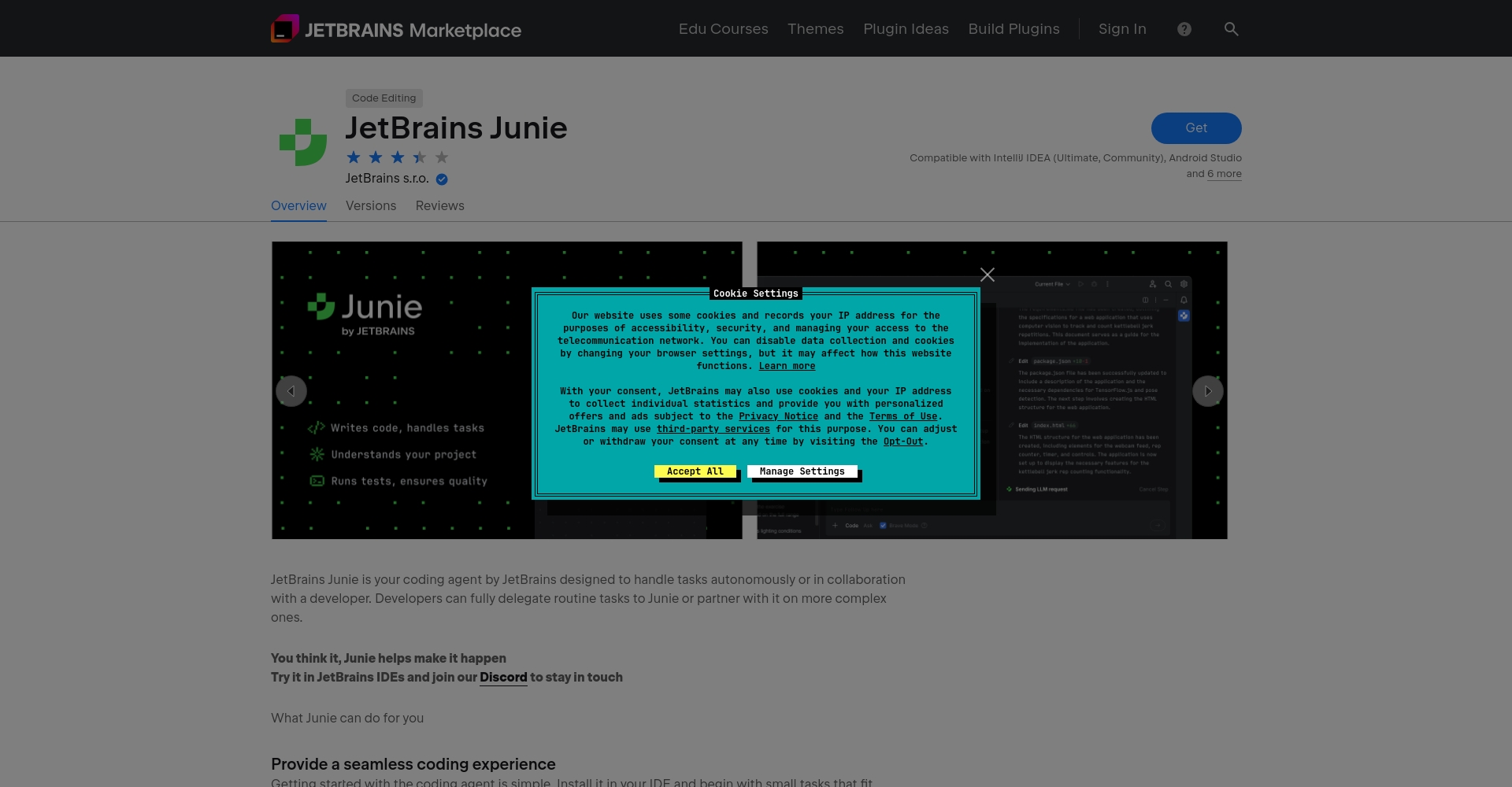 JetBrains Junie插件页面截图