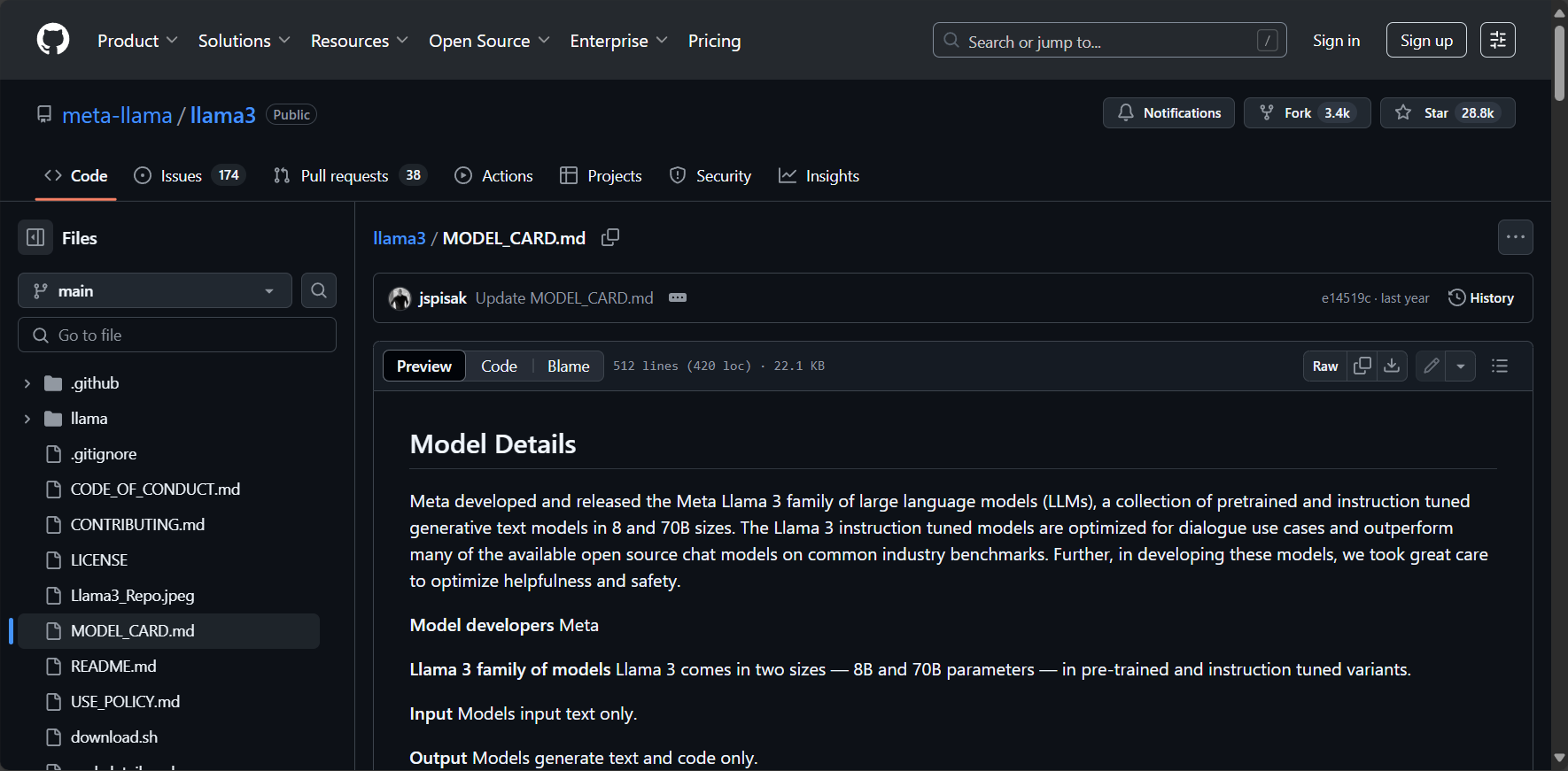 Llama 3官方模型卡片(GitHub