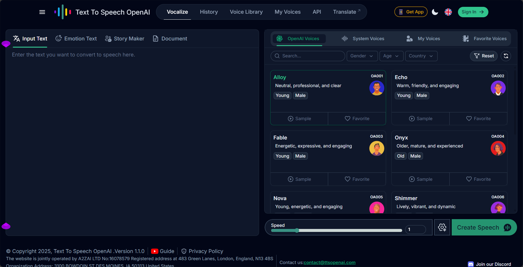 OpenAI TTS官网截图
