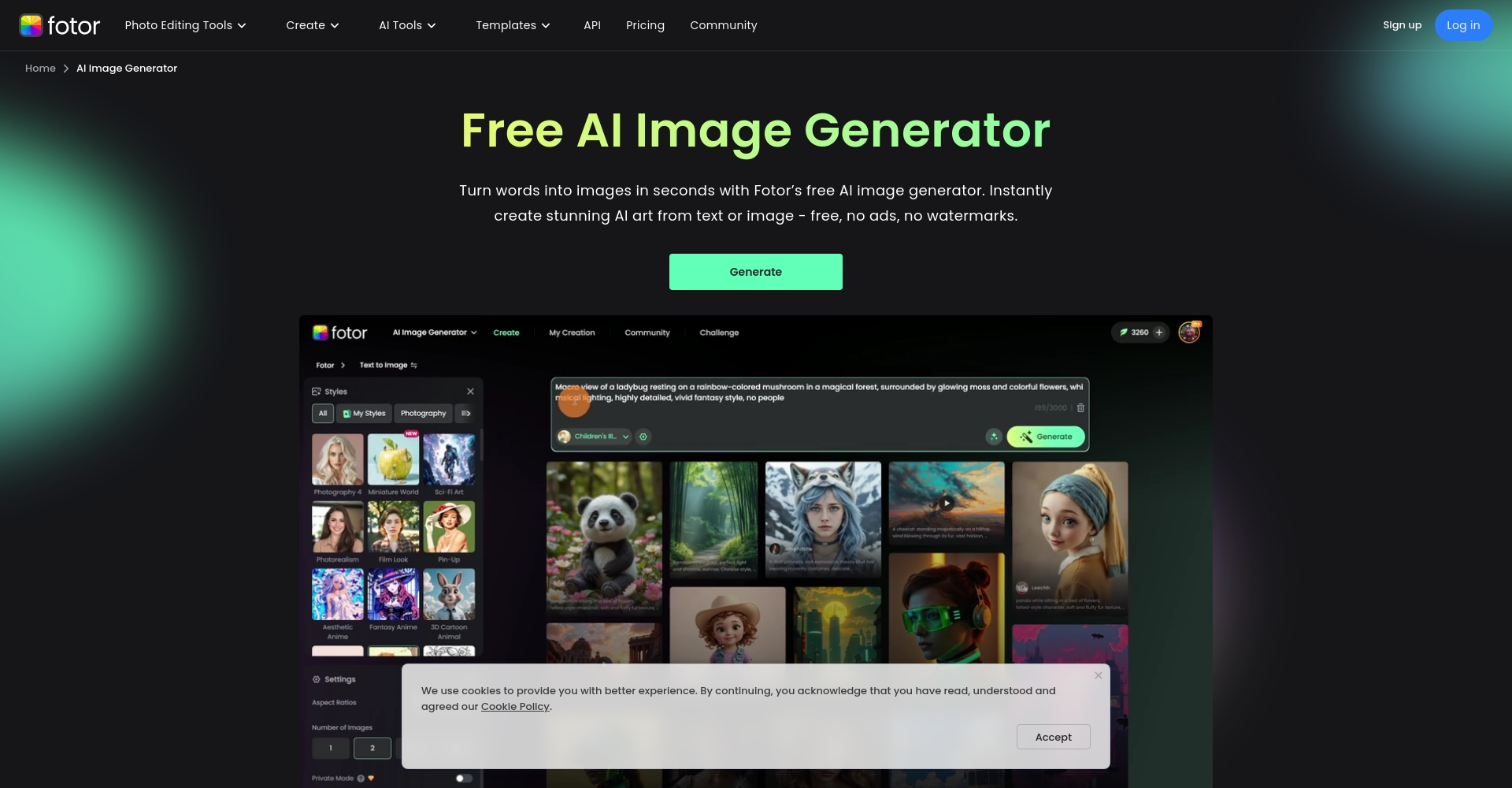 Fotor AI图片生成工具界面截图