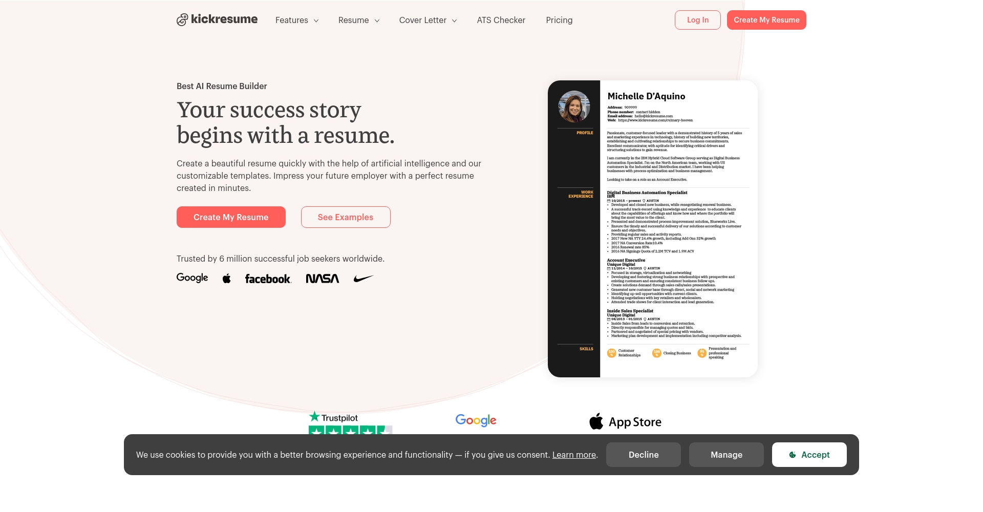 Kickresume製作簡歷頁面