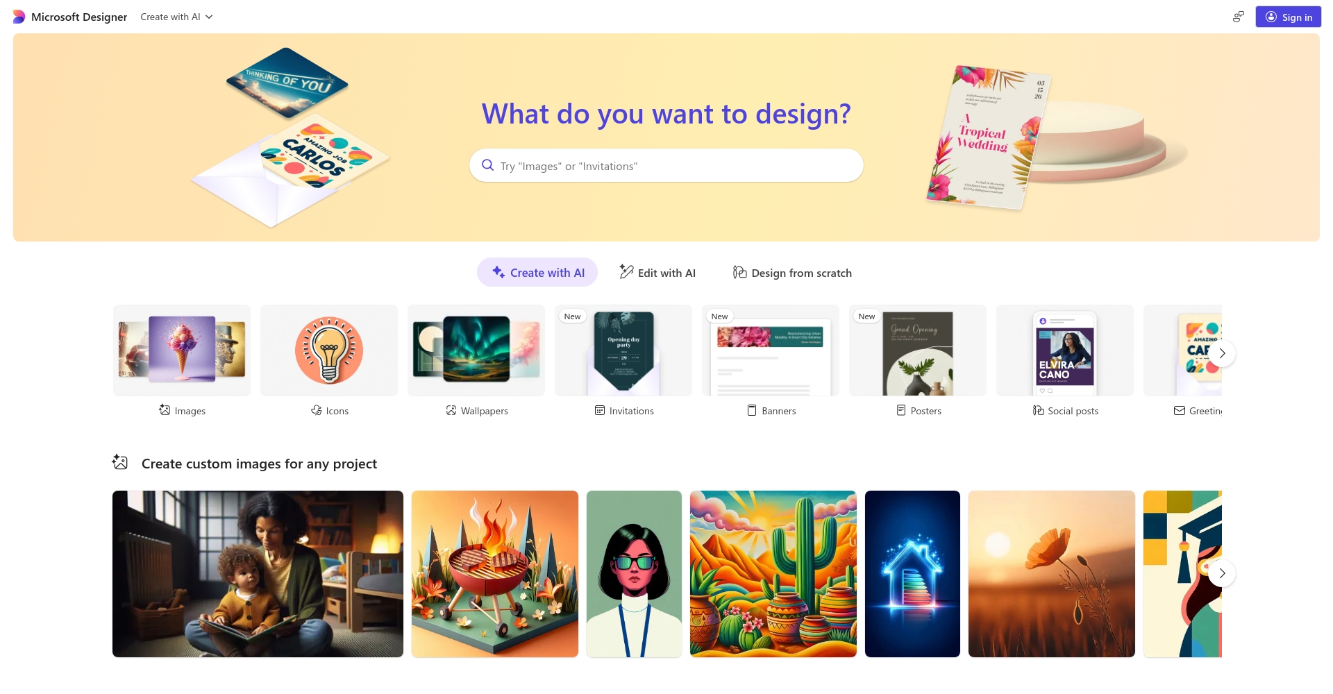 Microsoft Designer首頁截圖