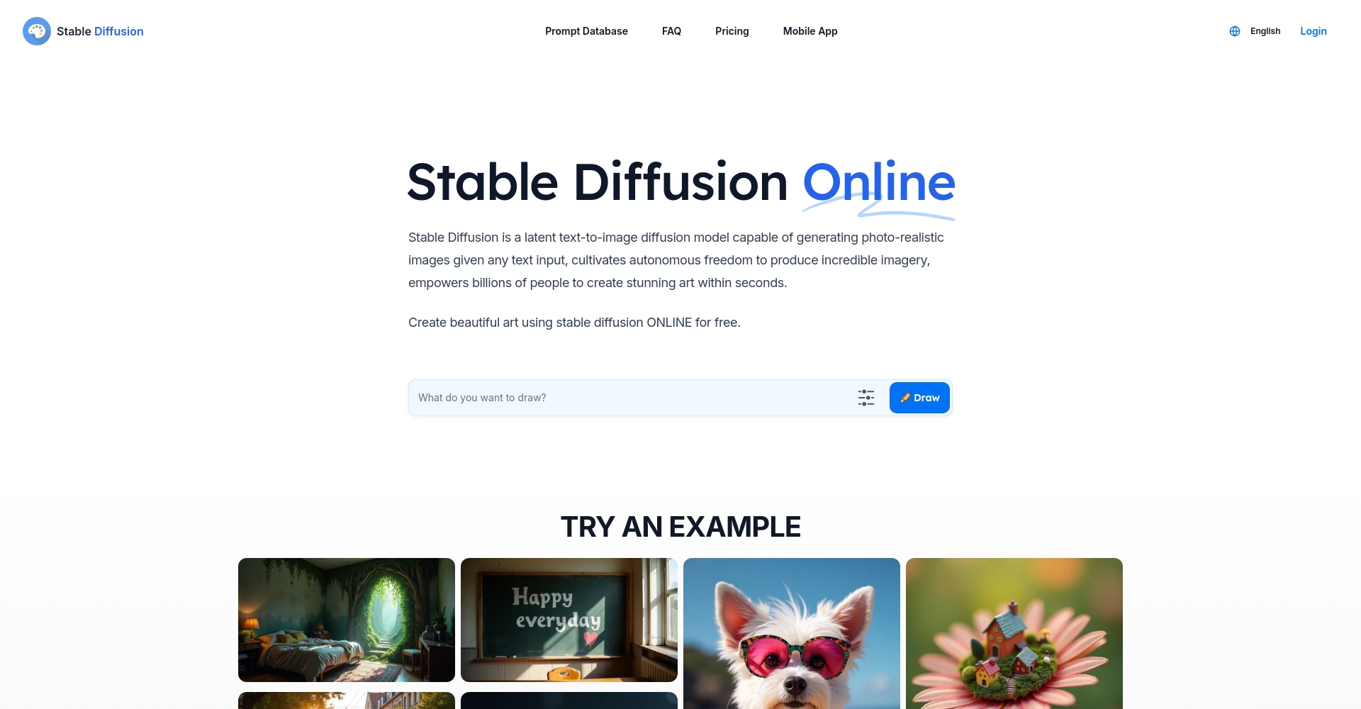 Stable Diffusion Online首頁截圖