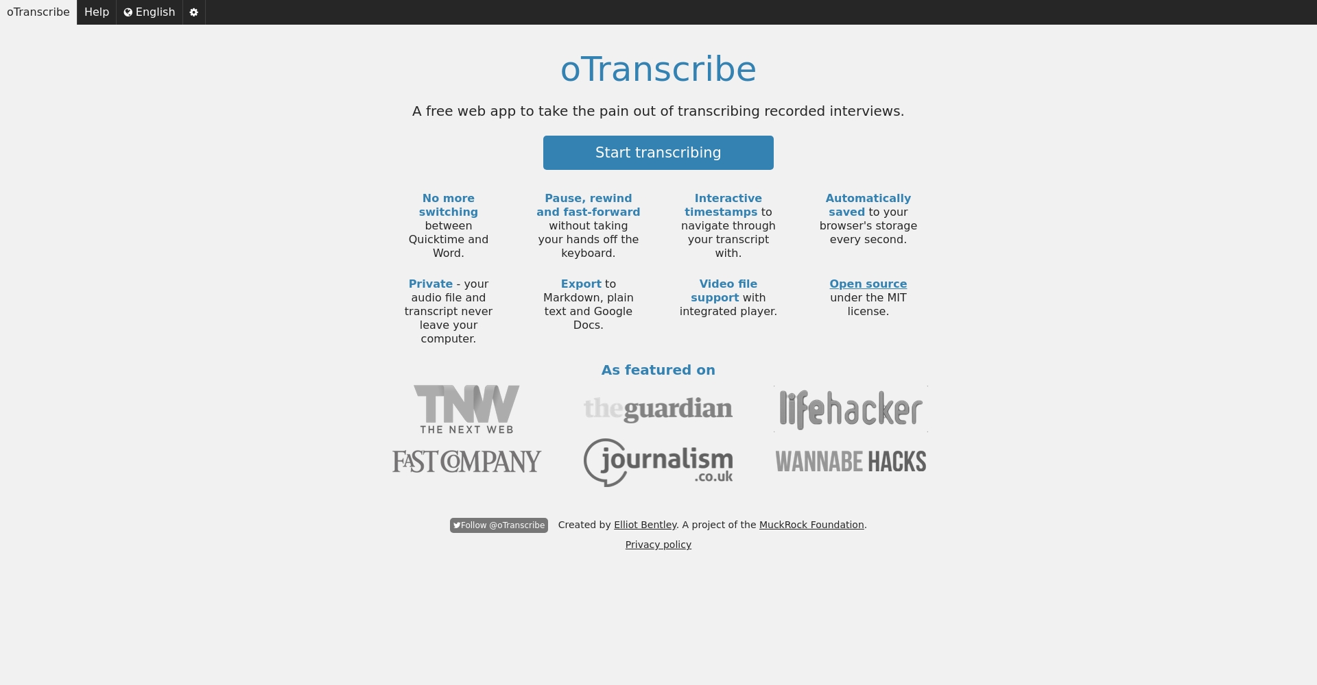 oTranscribe官網