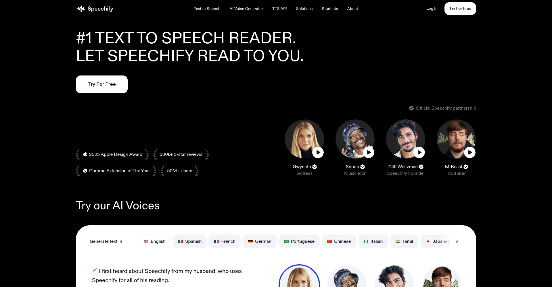 Speechify官网截图