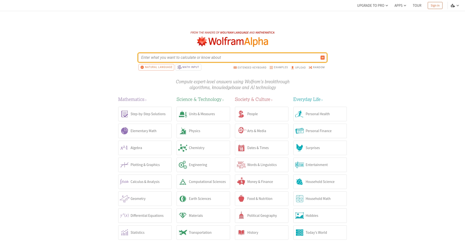 Wolfram Alpha界面截图
