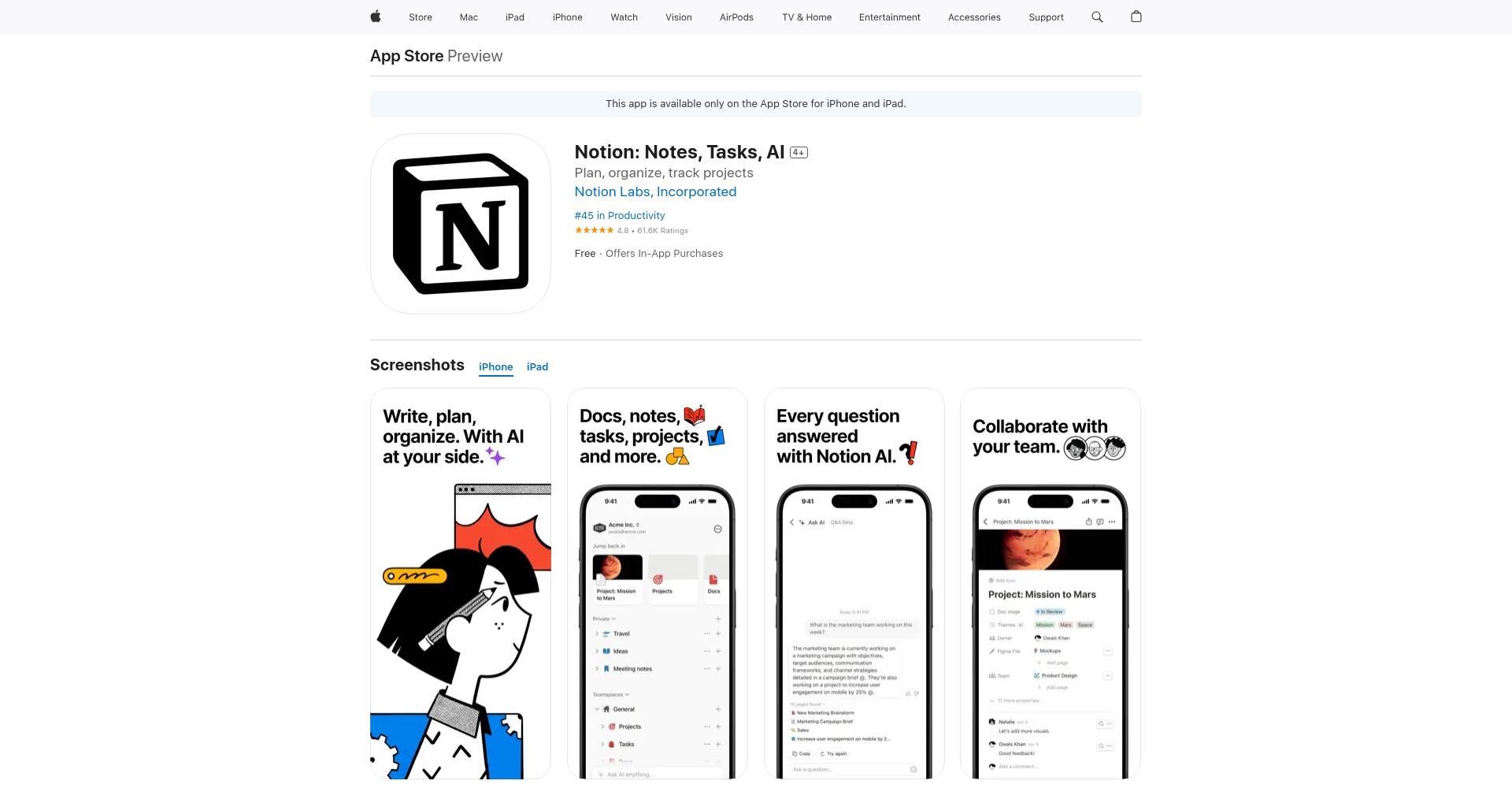iOS Notion下载页面