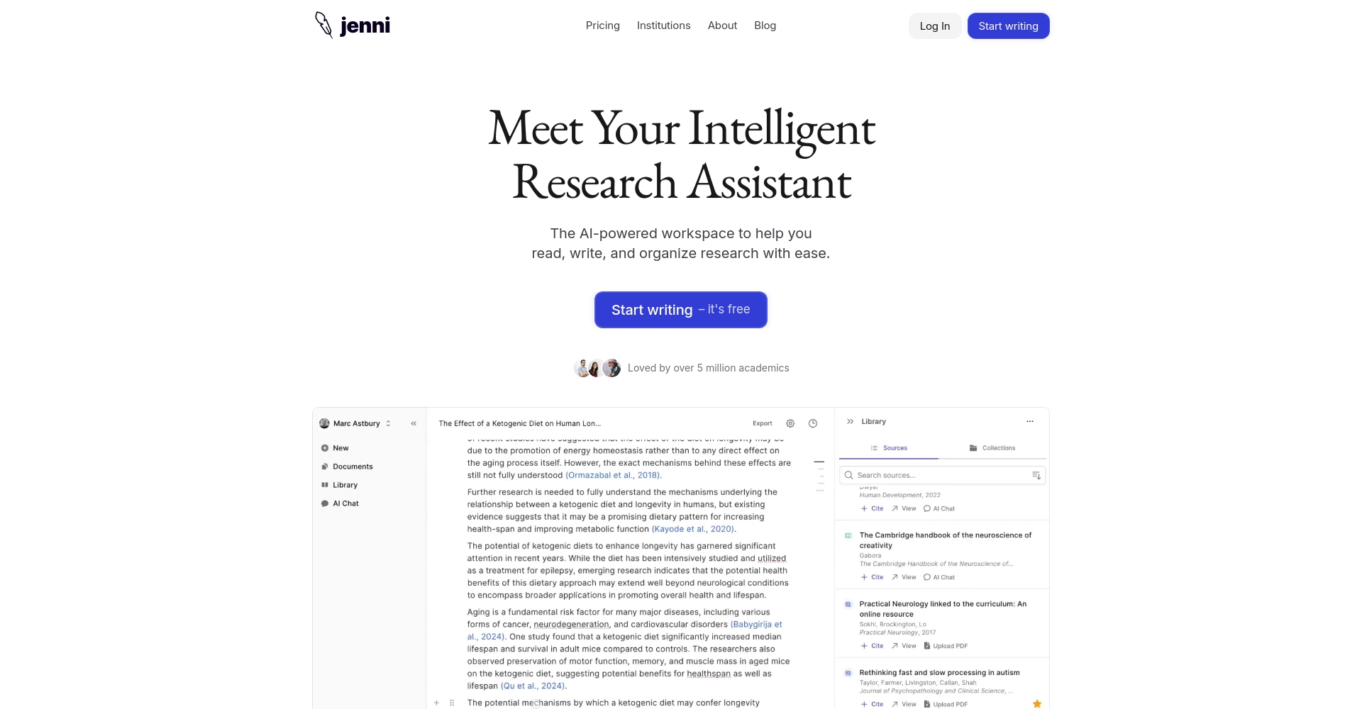Jenni AI官网页面截图