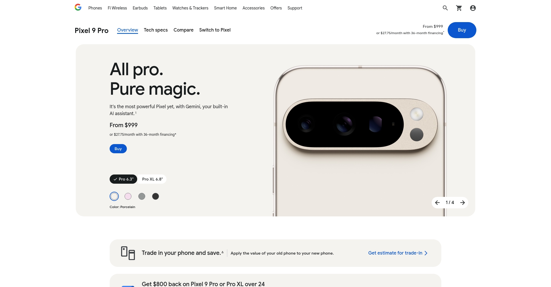 Google Pixel 9 Pro官网页面