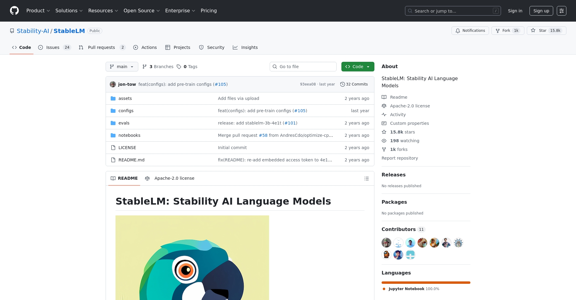 StableLM GitHub仓库页面