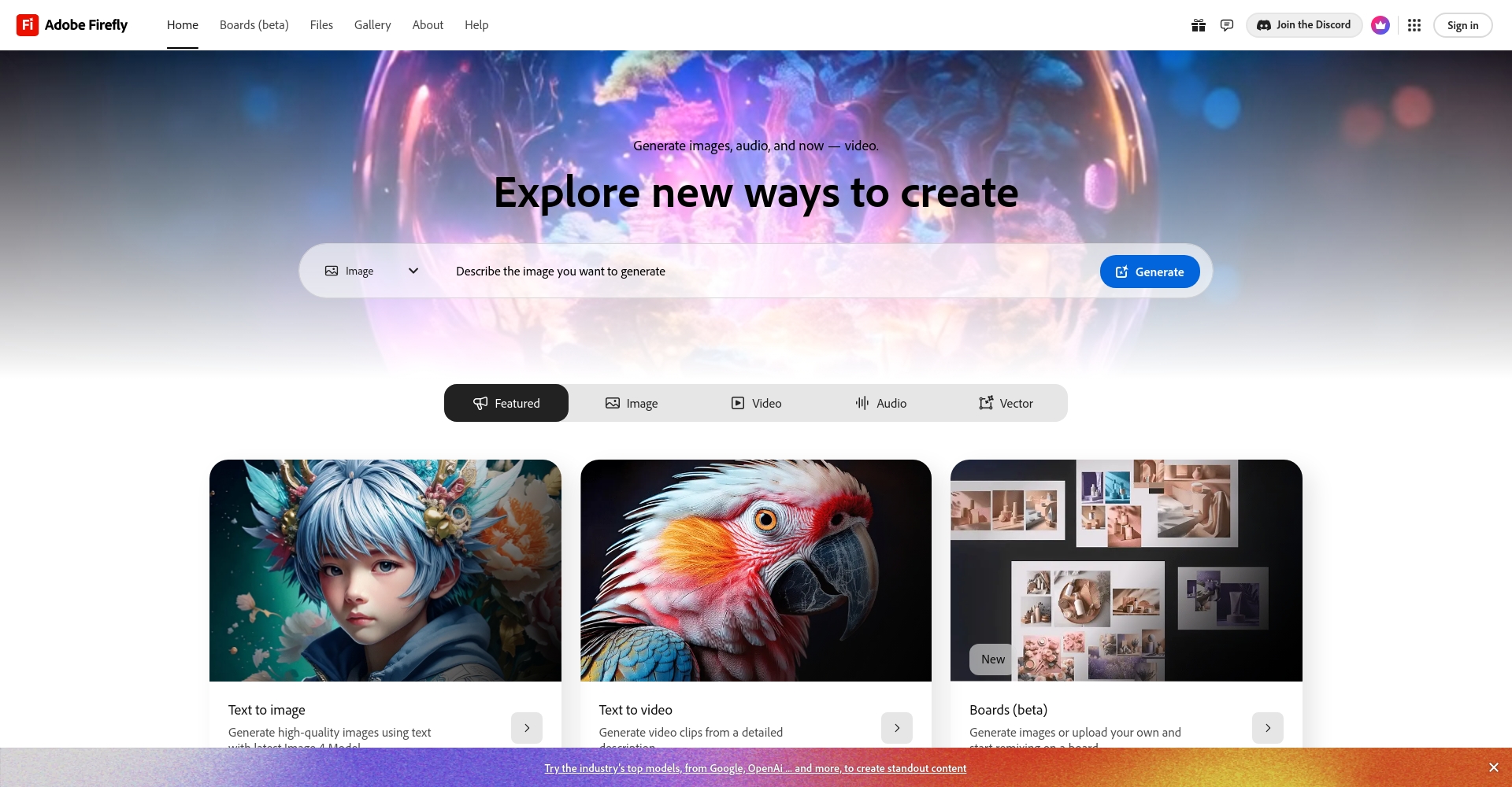 Adobe Firefly官网首页截图