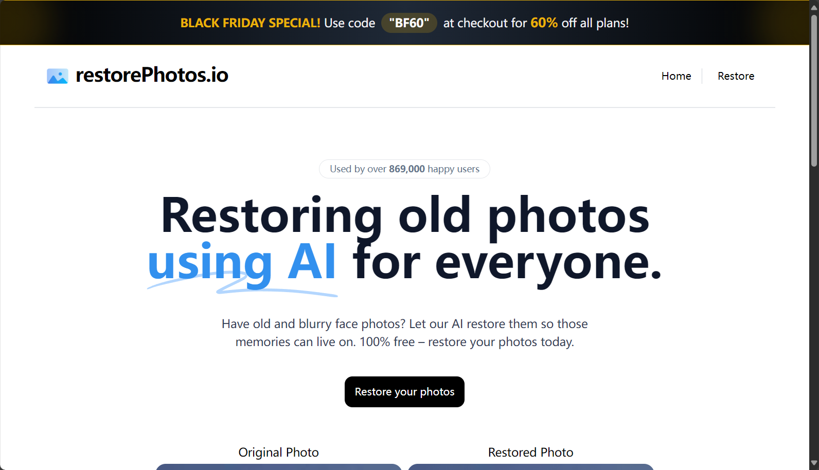 RestorePhotos.io官网界面