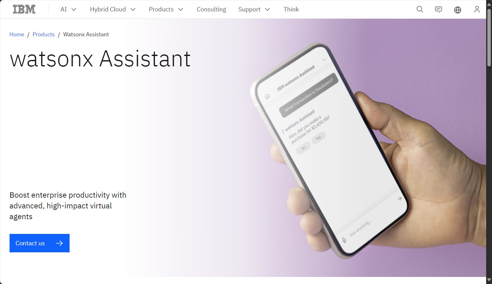 IBM Watson Assistant企业客服聊天界面