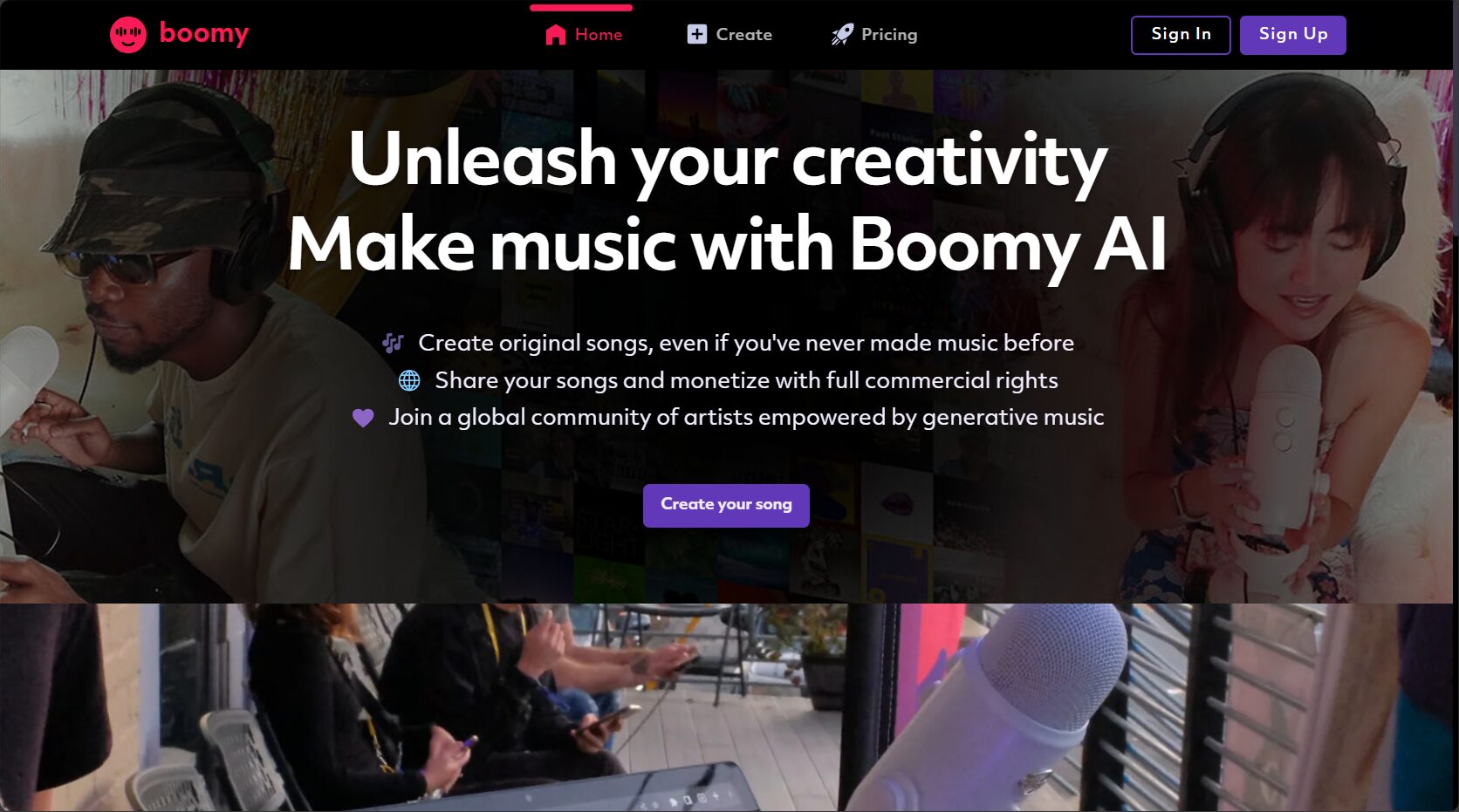 Boomy AI音乐平台首页