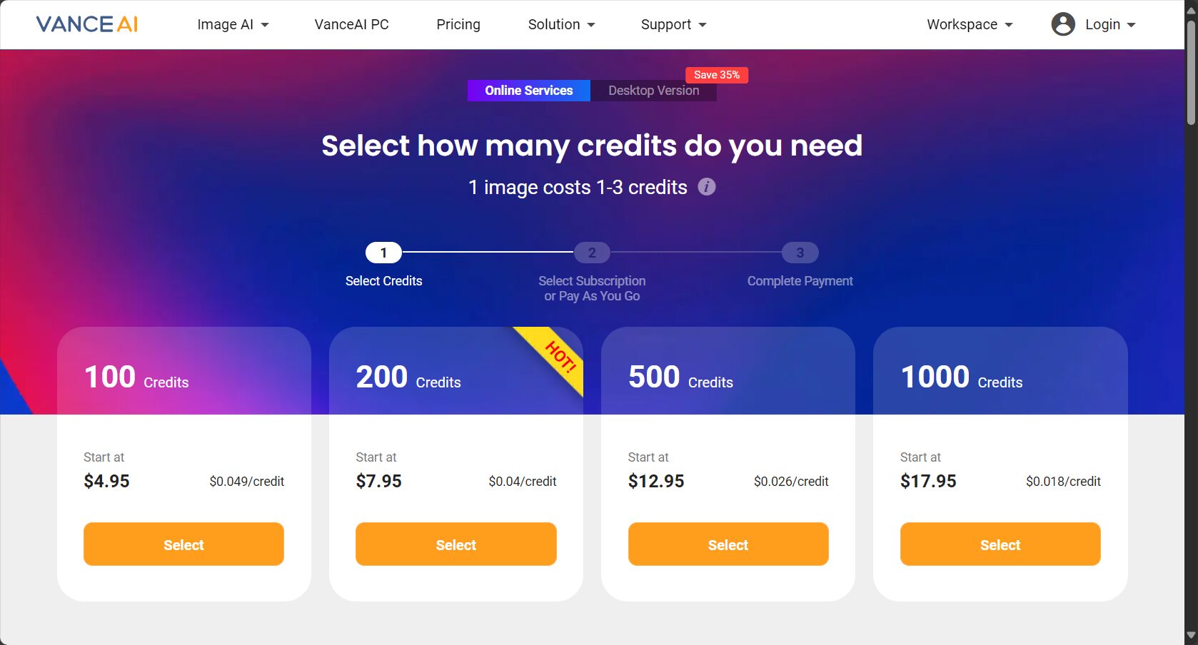 BGREMOVER价格方案页面