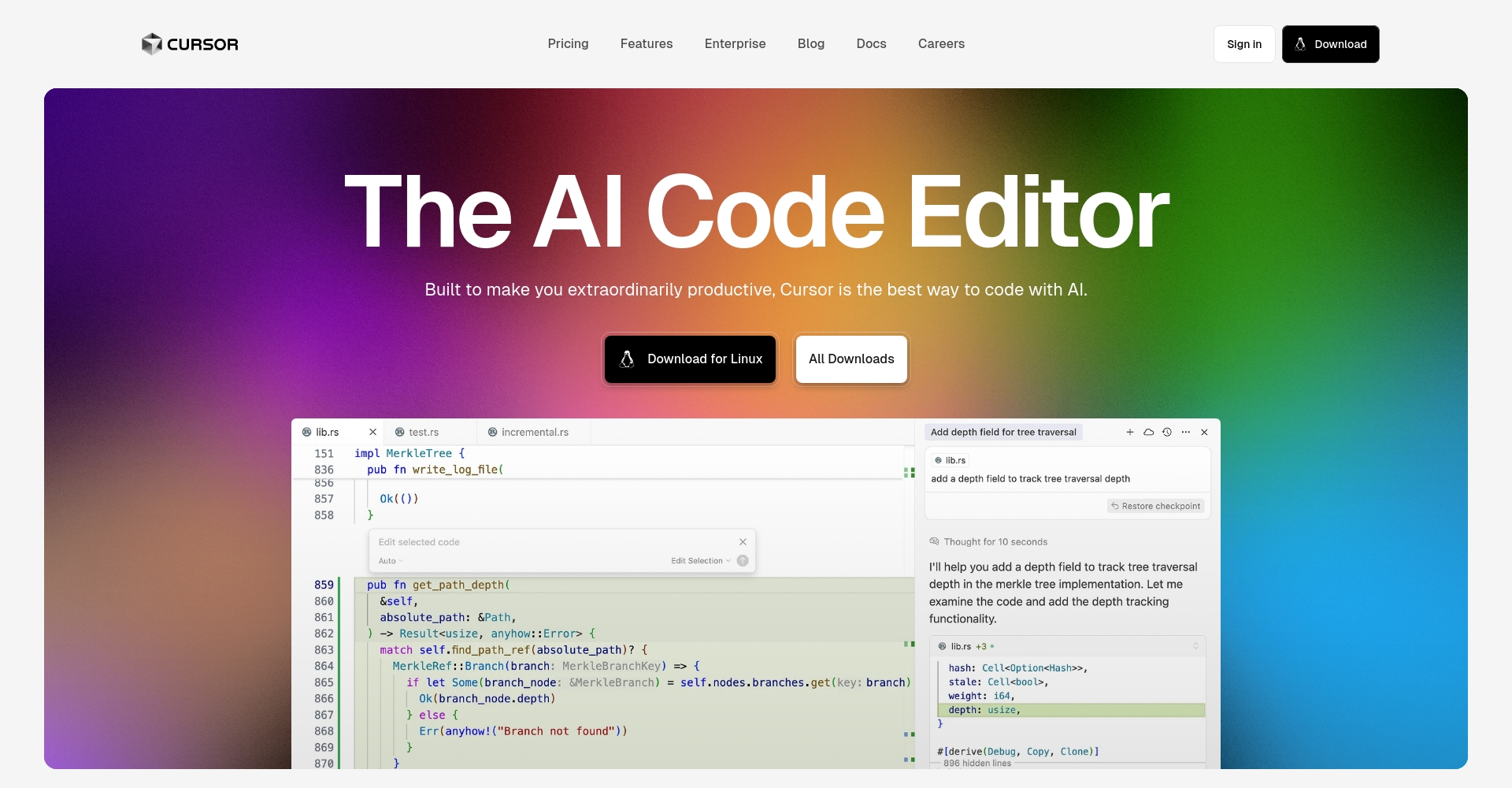 Cursor AI代码助手使用界面