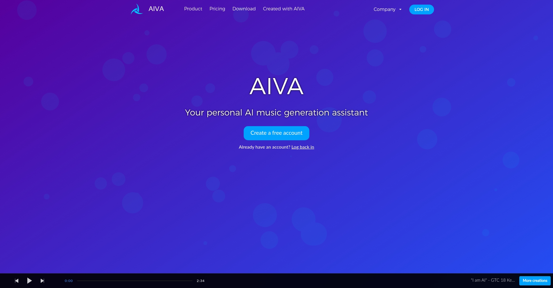 AIVA AI作曲网页截图