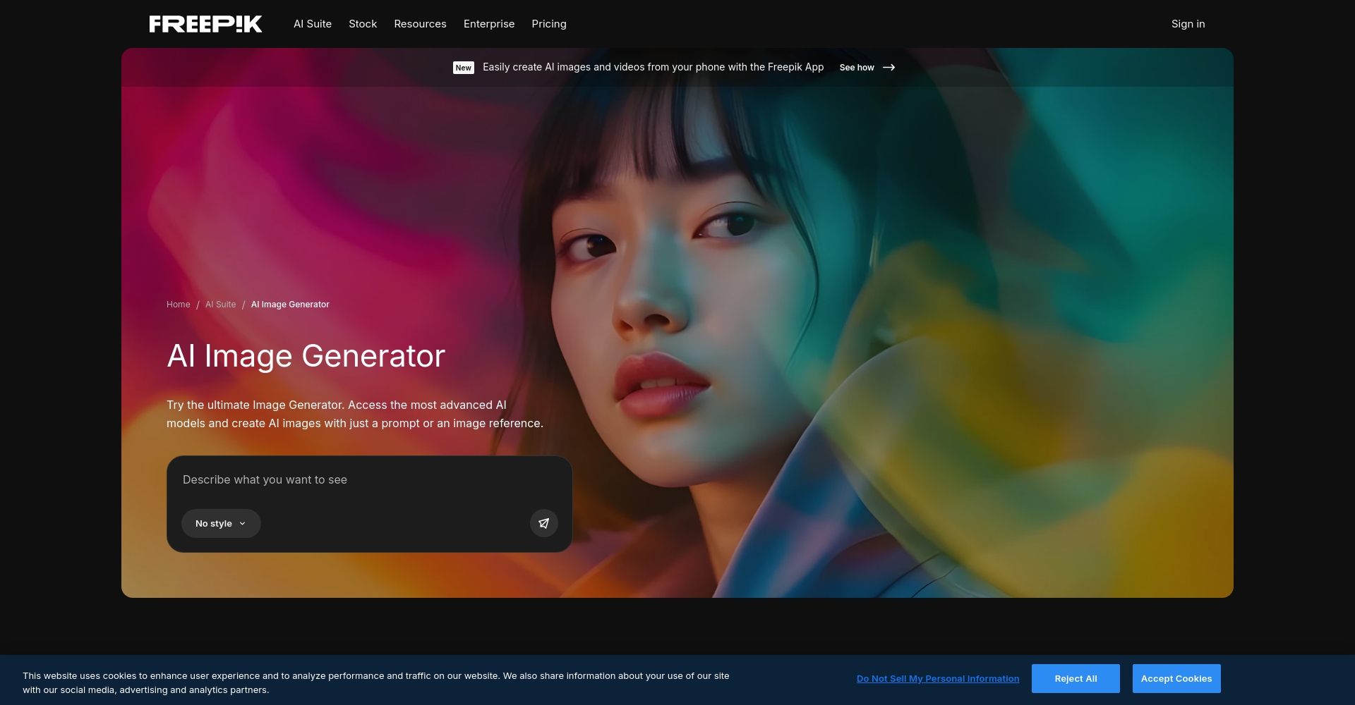 Freepik AI图像生成器首页截图