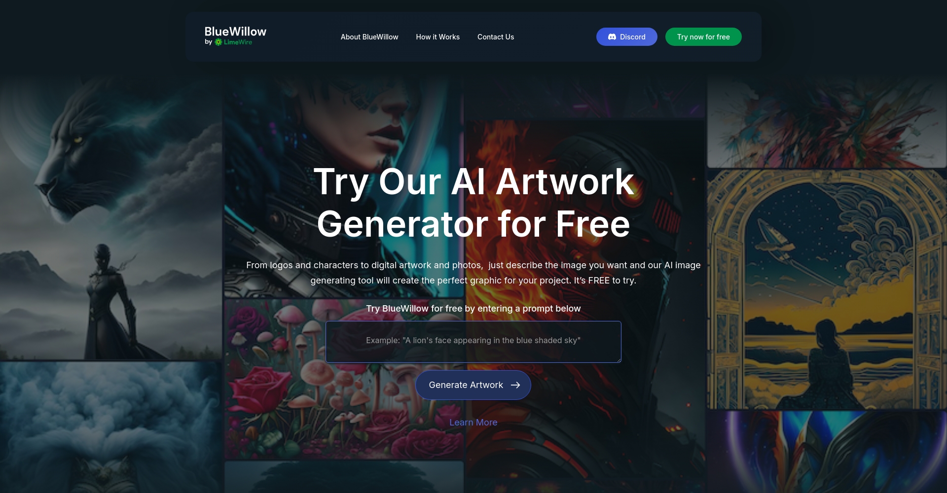 BlueWillow官网首页截图