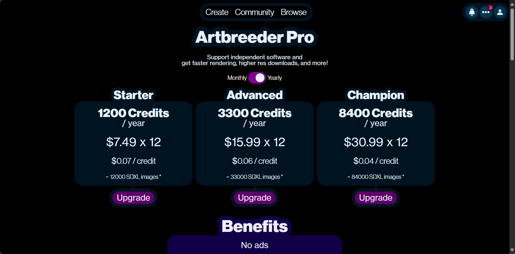 Artbreeder定价页