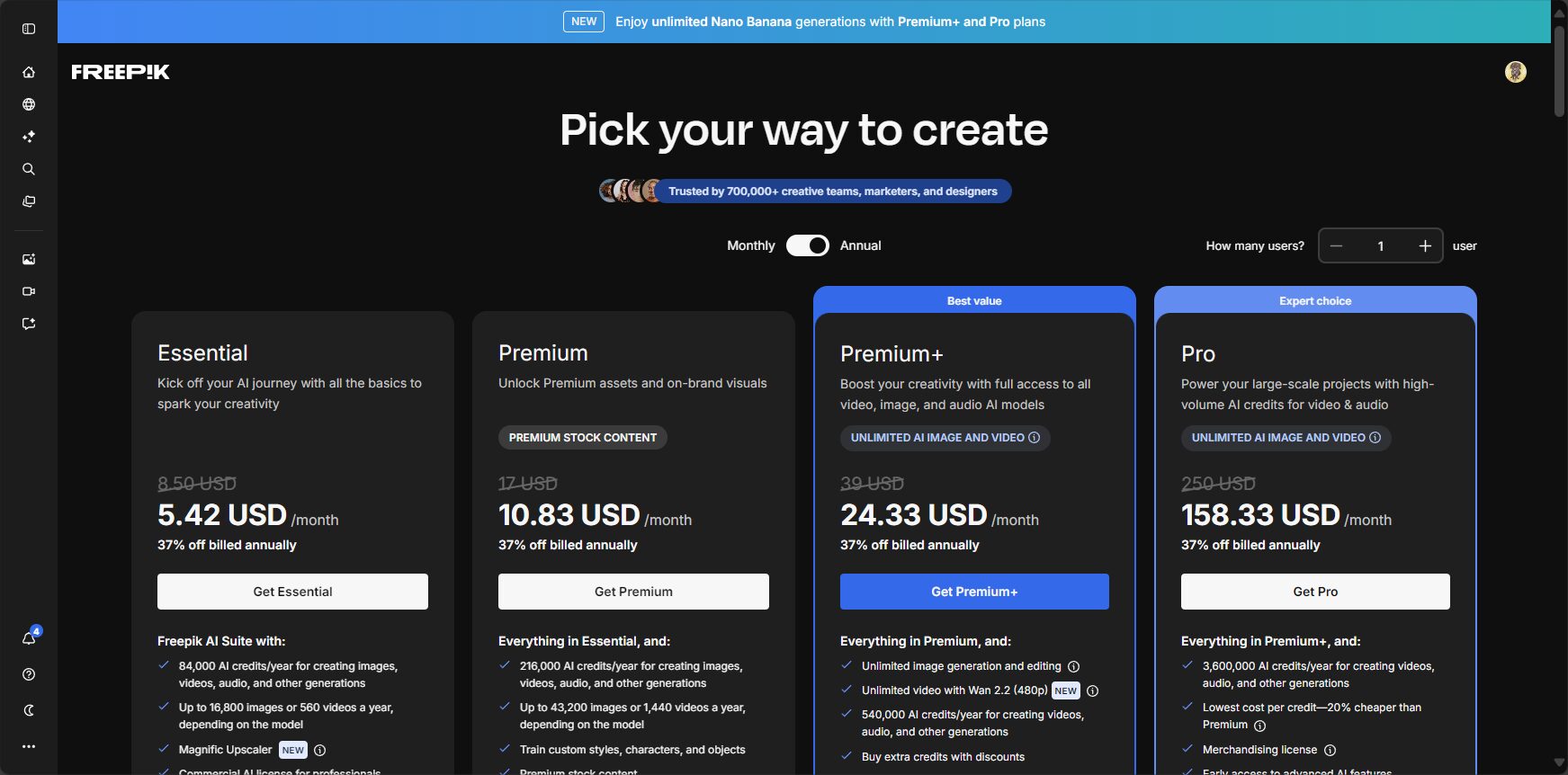 Wepik AI价格页面