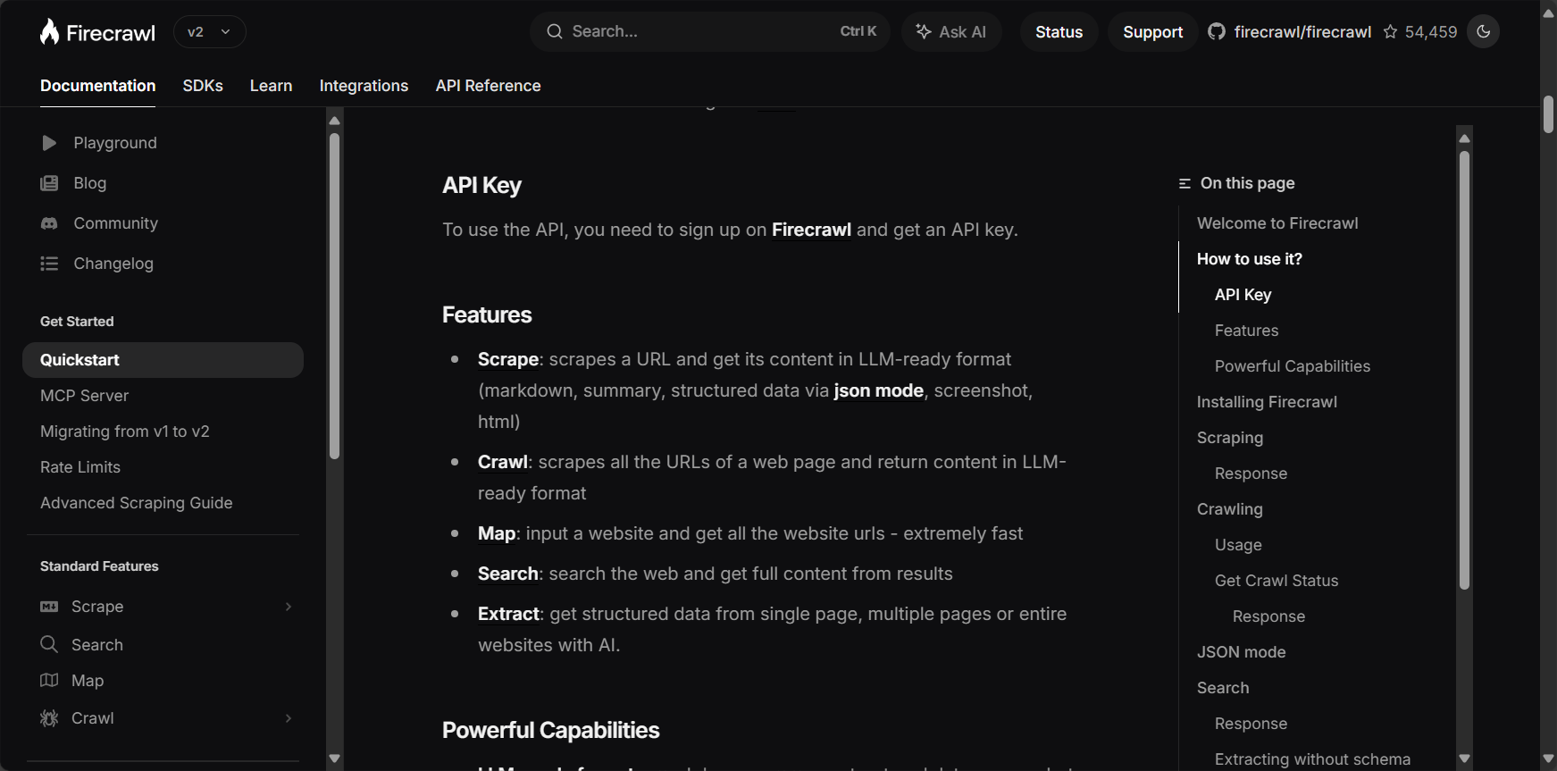 firecrawl API文档页面截图