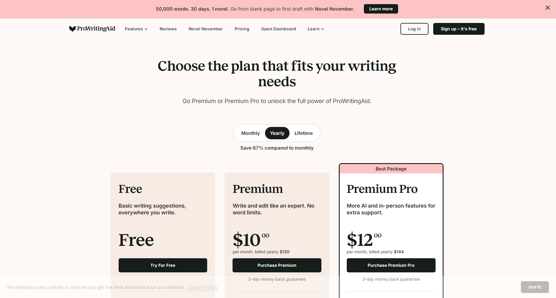 ProWritingAid官网价格页