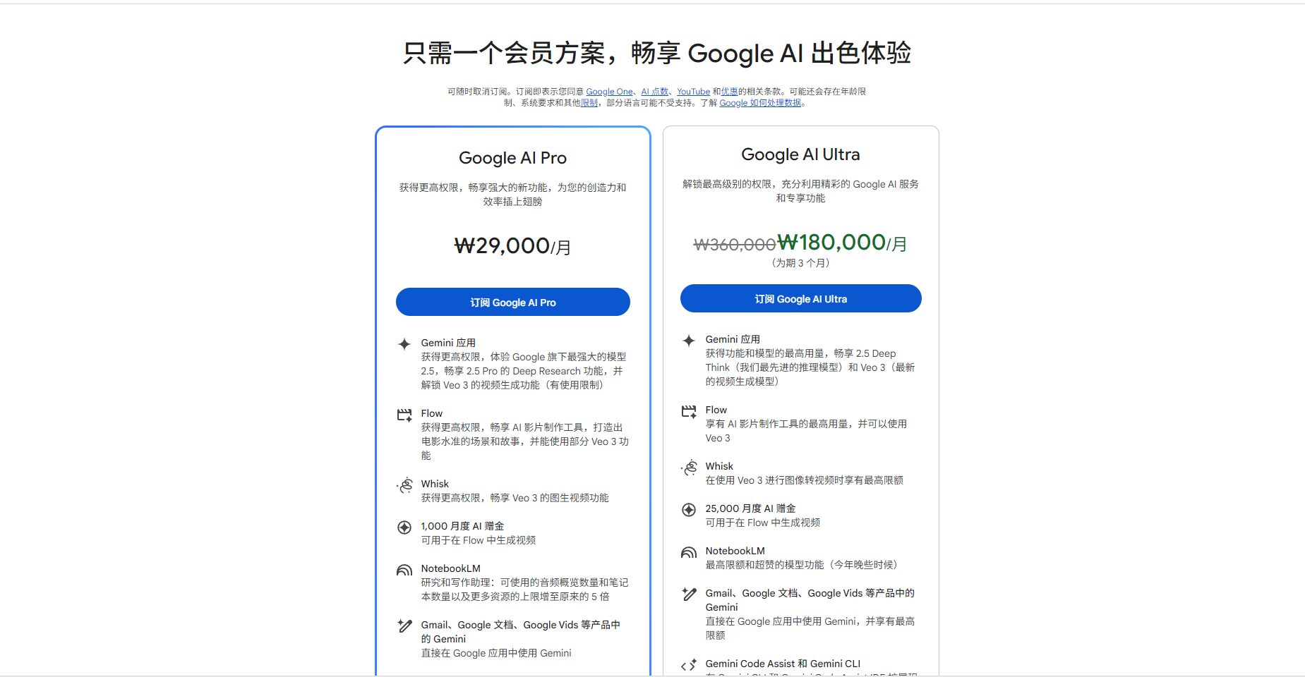 谷歌定价页面