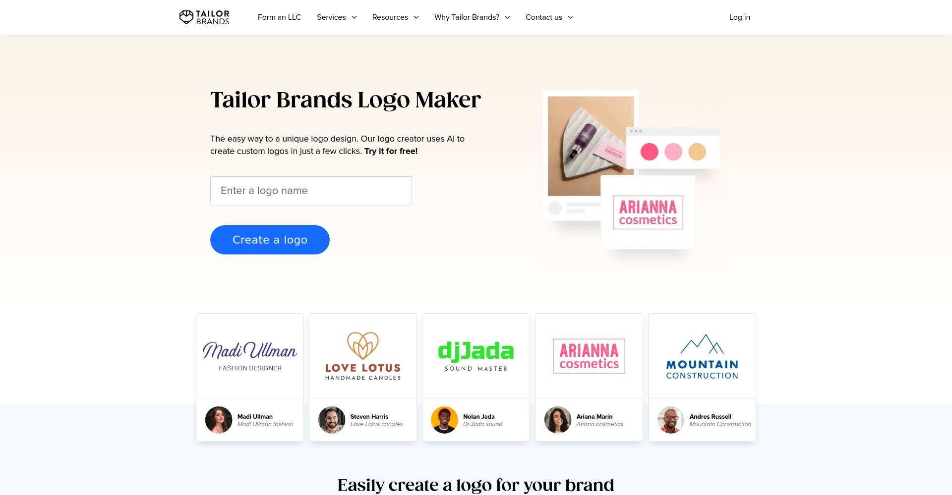 Tailor Brands官网截图
