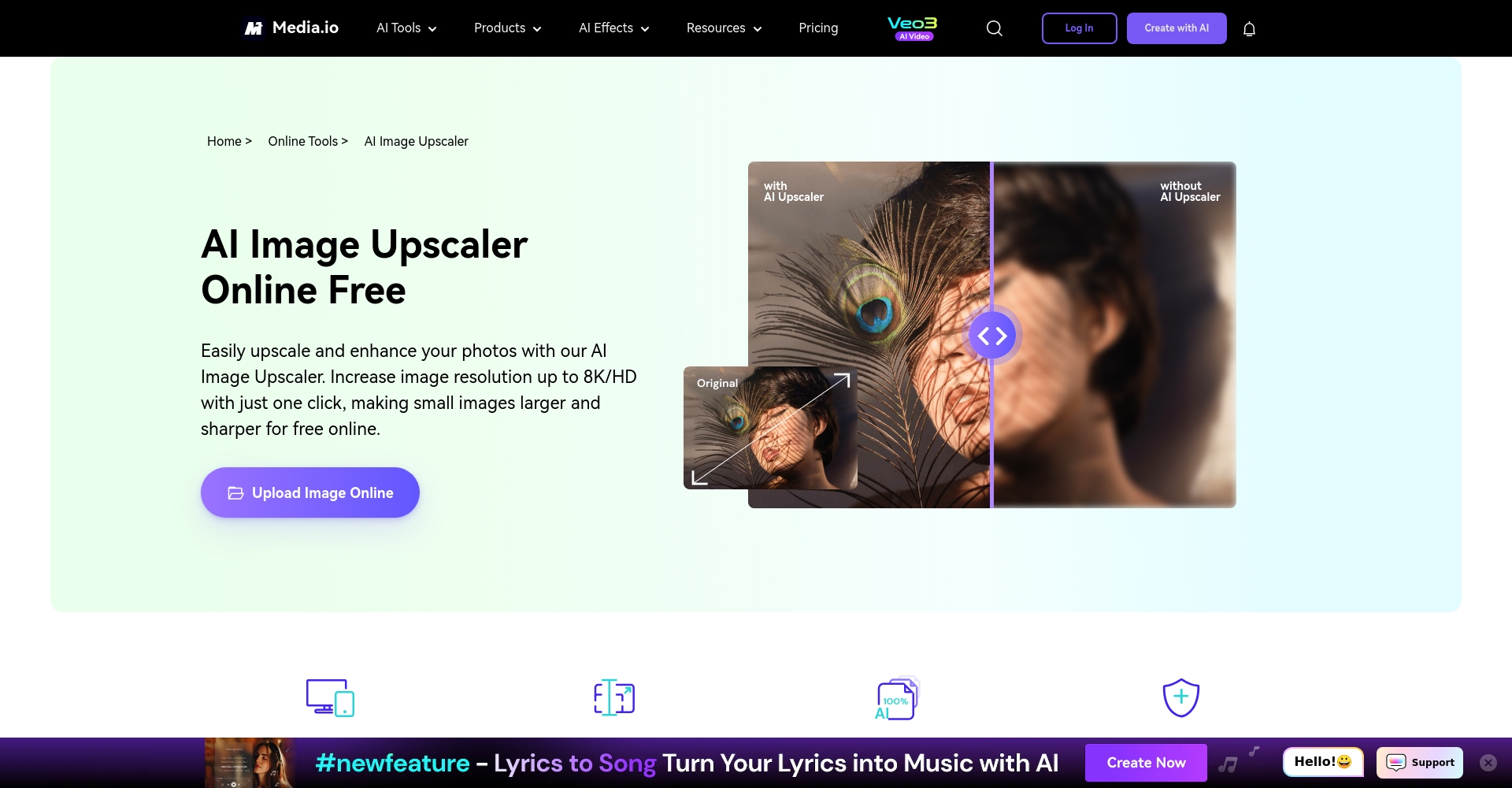Media.io AI 图片无损放大工具界面
