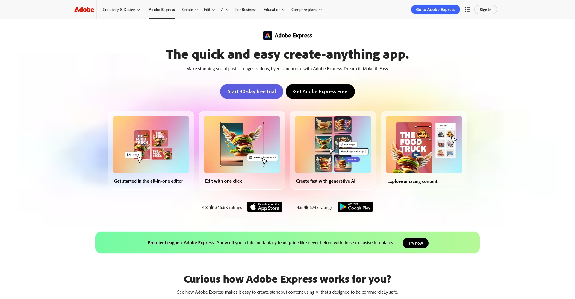 Adobe Express官网首页截图