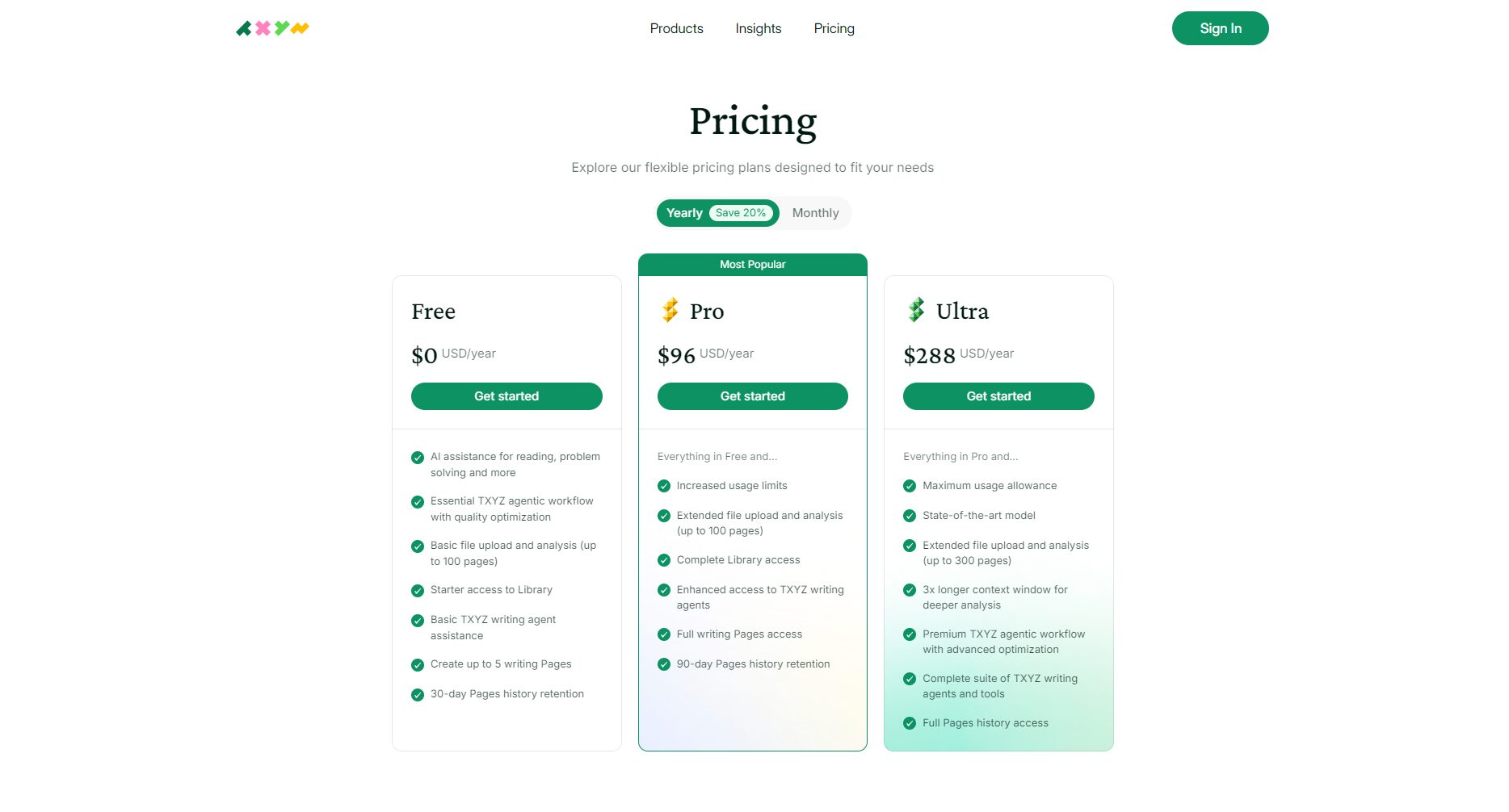 Official pricing plan page