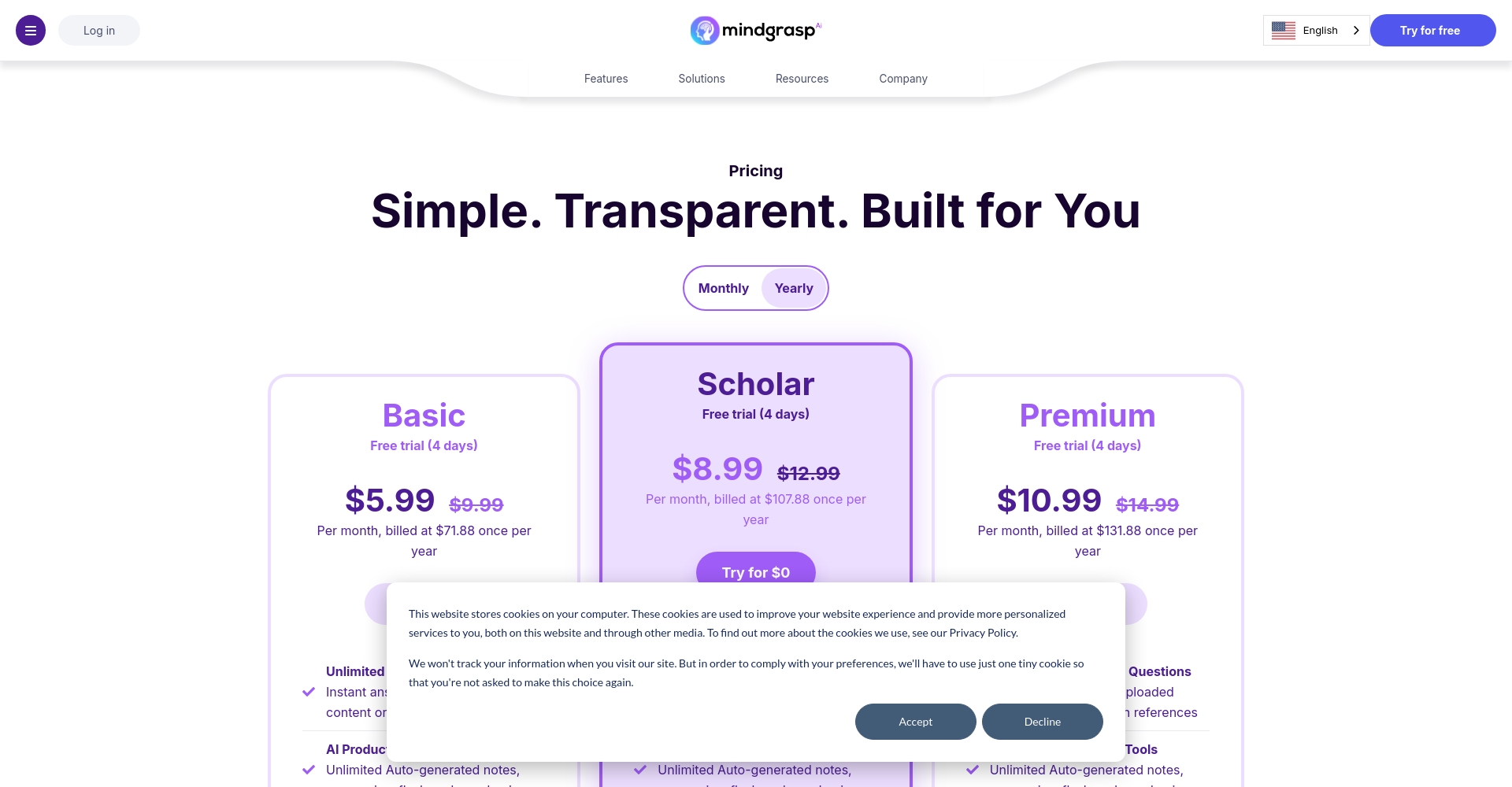 Mindgrasp价格页面