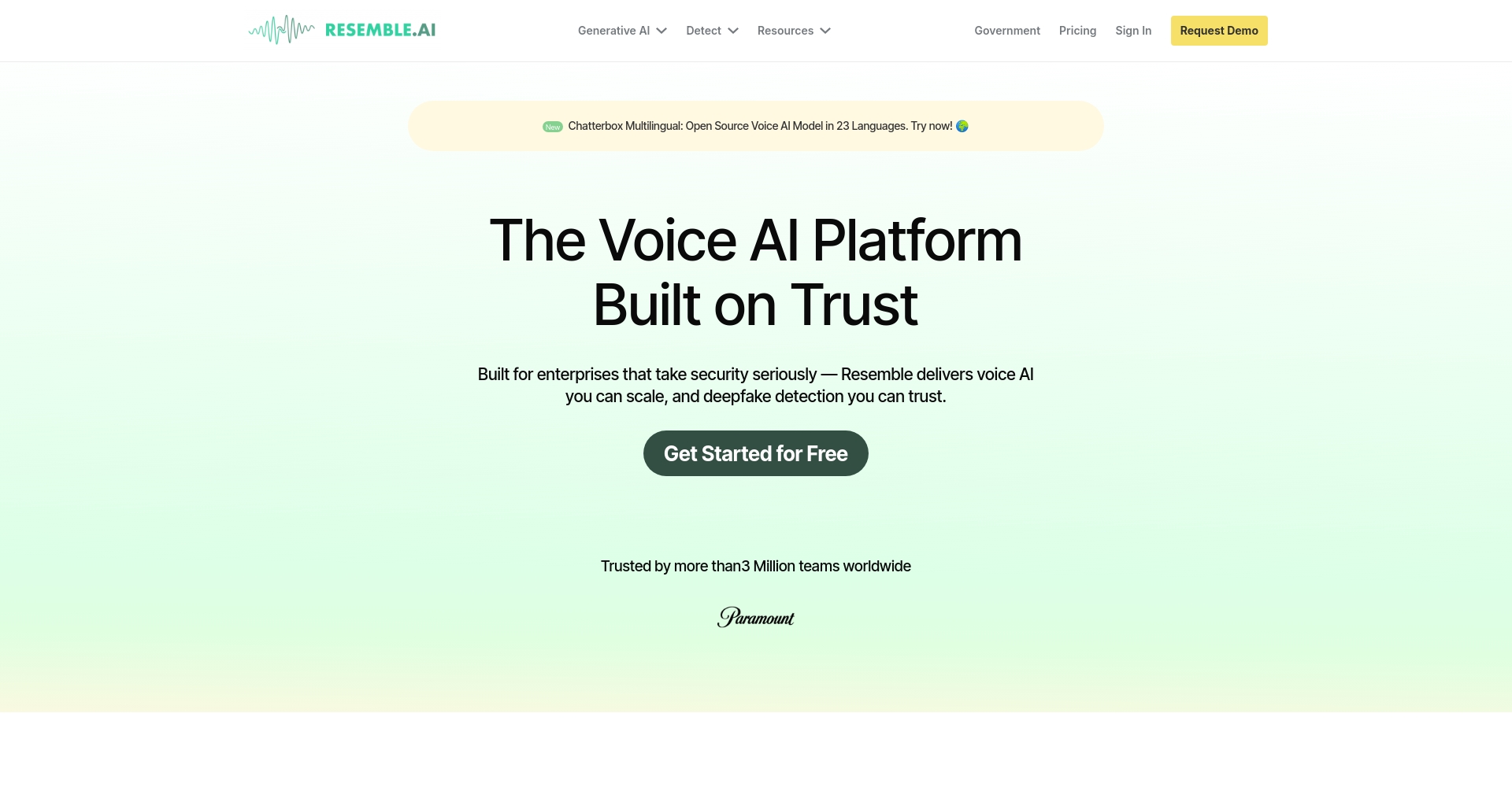 Resemble AI官方网站首页截图