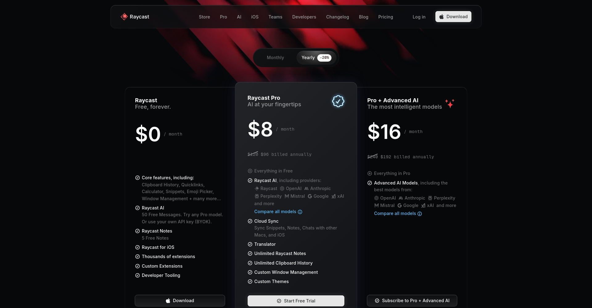 Raycast AI价格方案