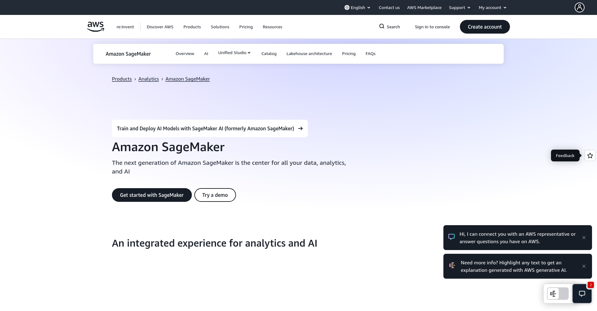 Amazon SageMaker官网截图