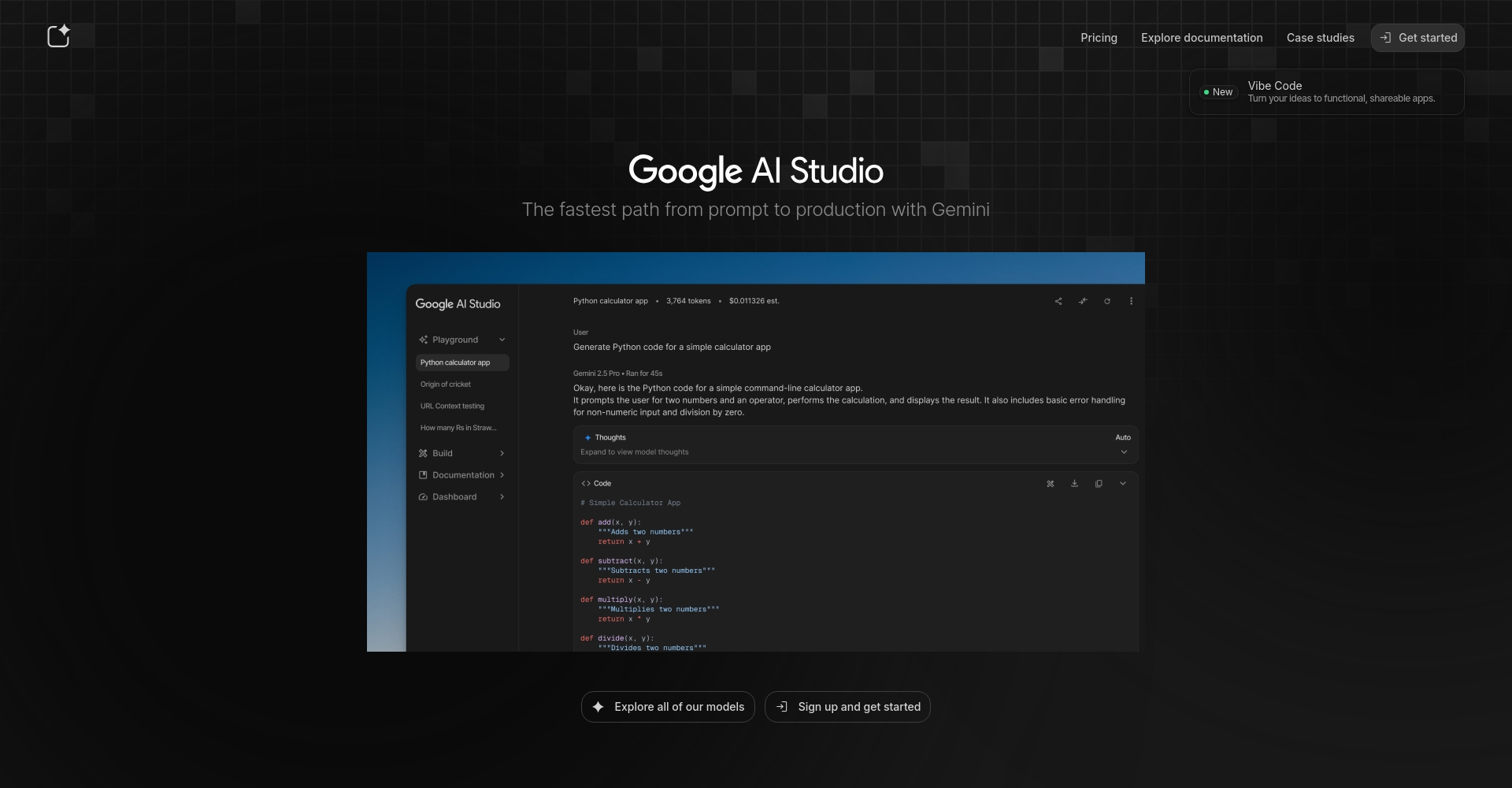 Google Gemini AI Studio官网截图