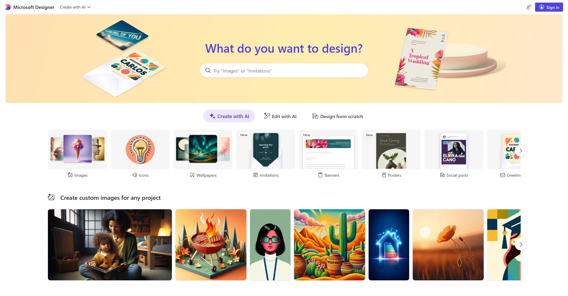 Microsoft Designer界面