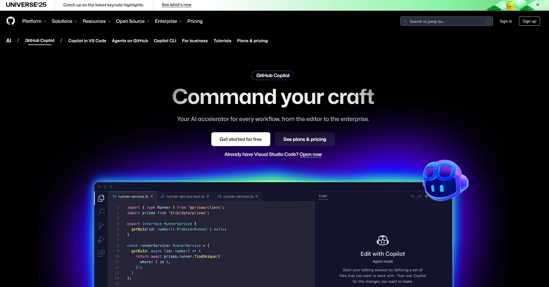 GitHub Copilot官网首页截图