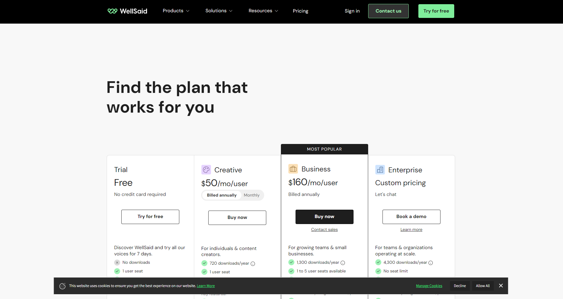 定价与方案页面